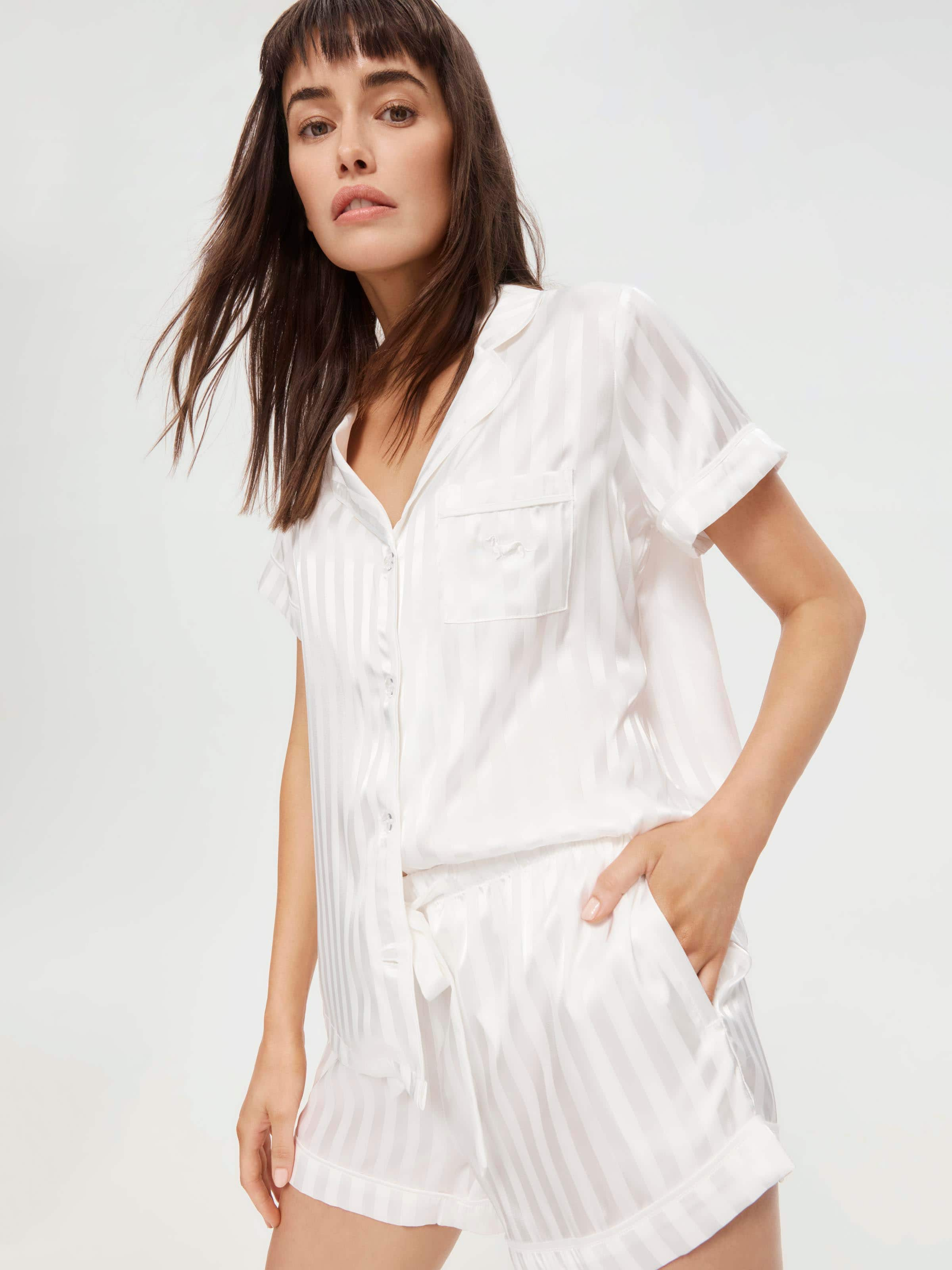 White Stripe Chic Satin Pj Set Peter Alexander Online