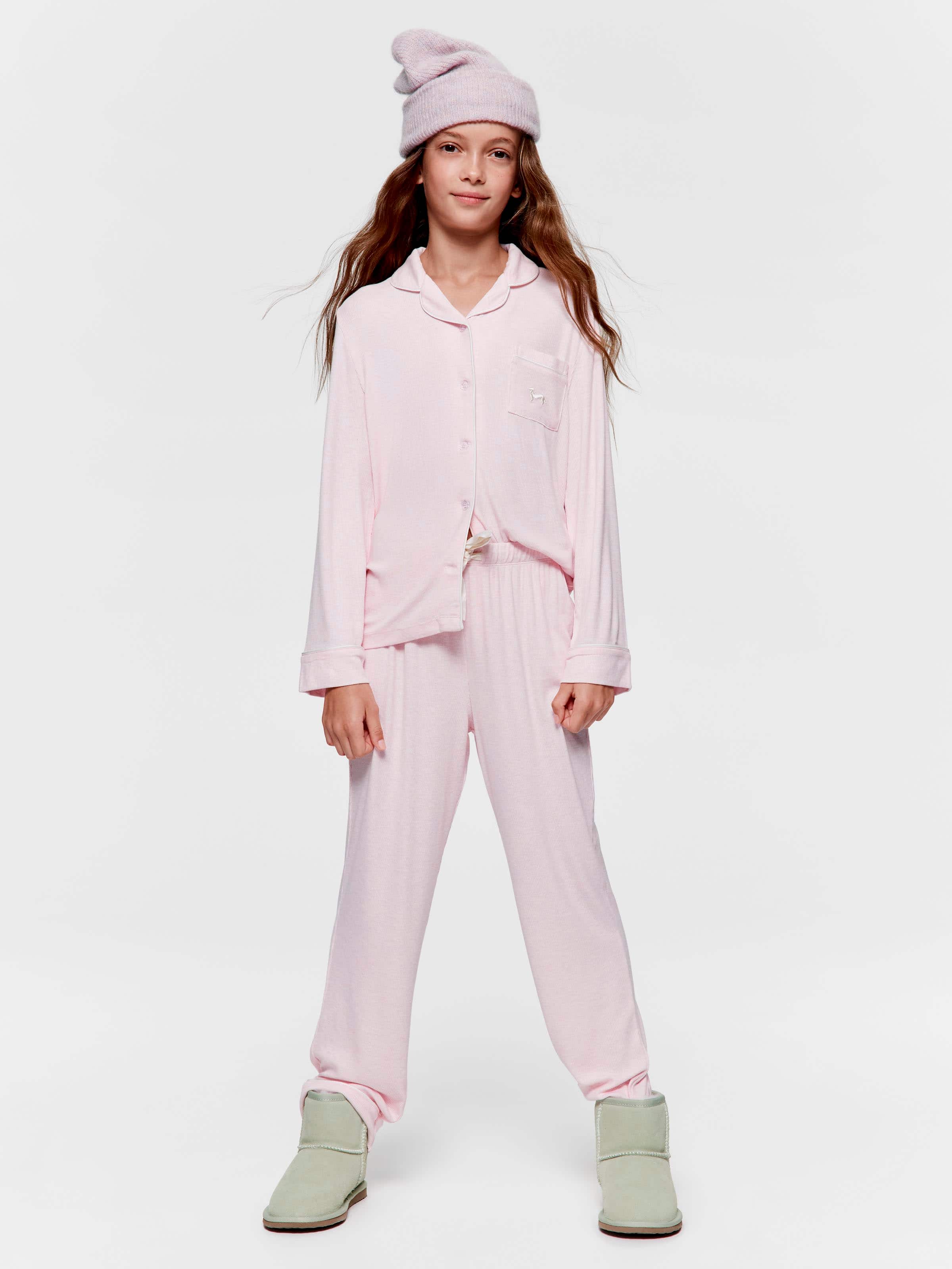 Girls Pink Rib Classic Pj Set