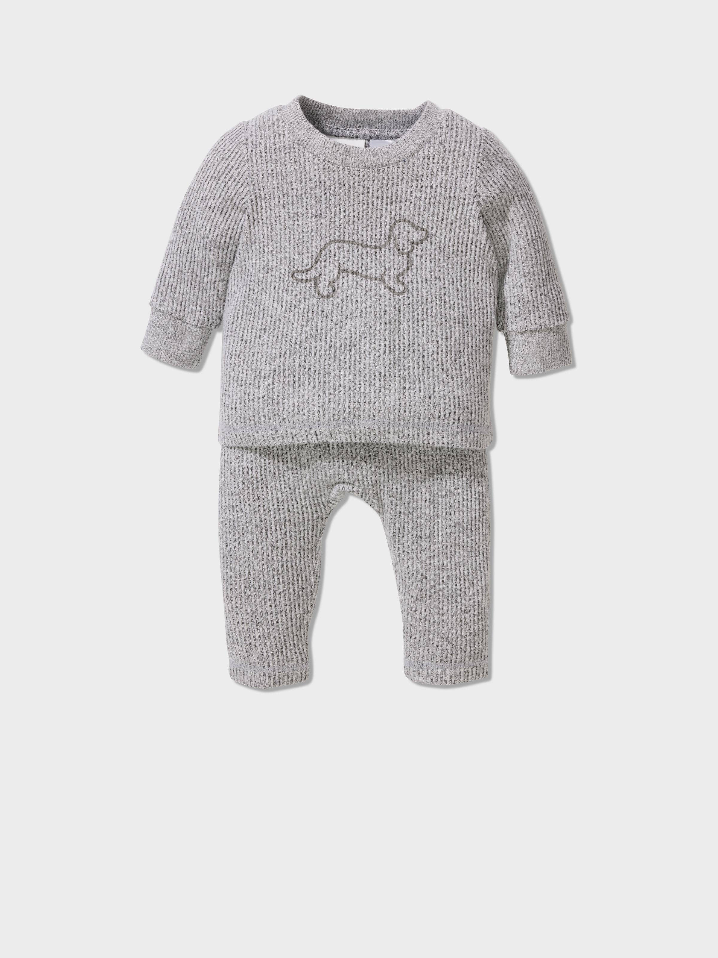 Baby Grey Rib Fuzzy Pj Set