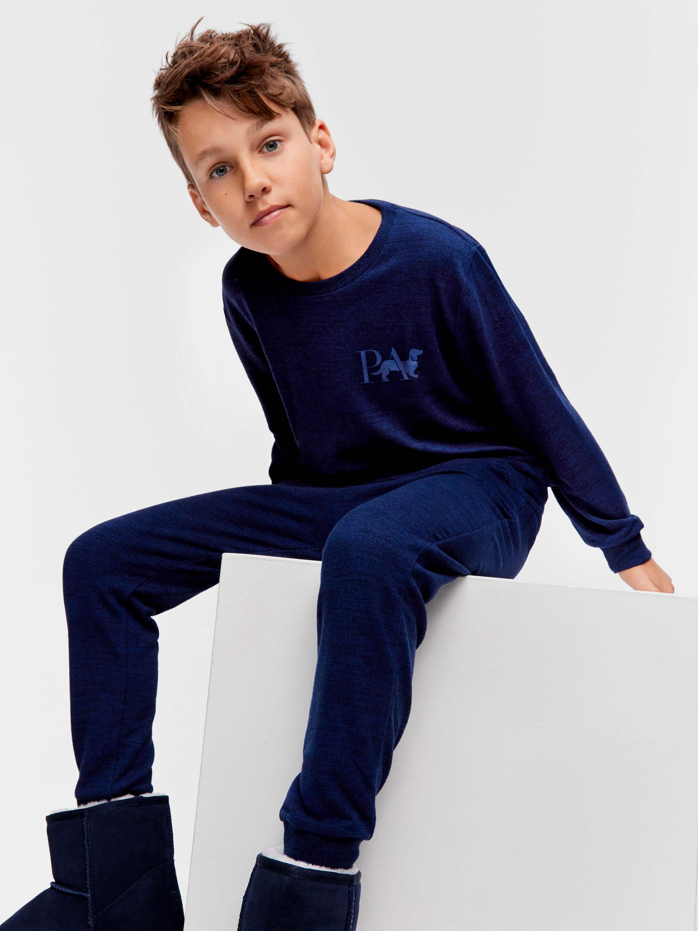 Boys Fuzzy Navy Pj Set