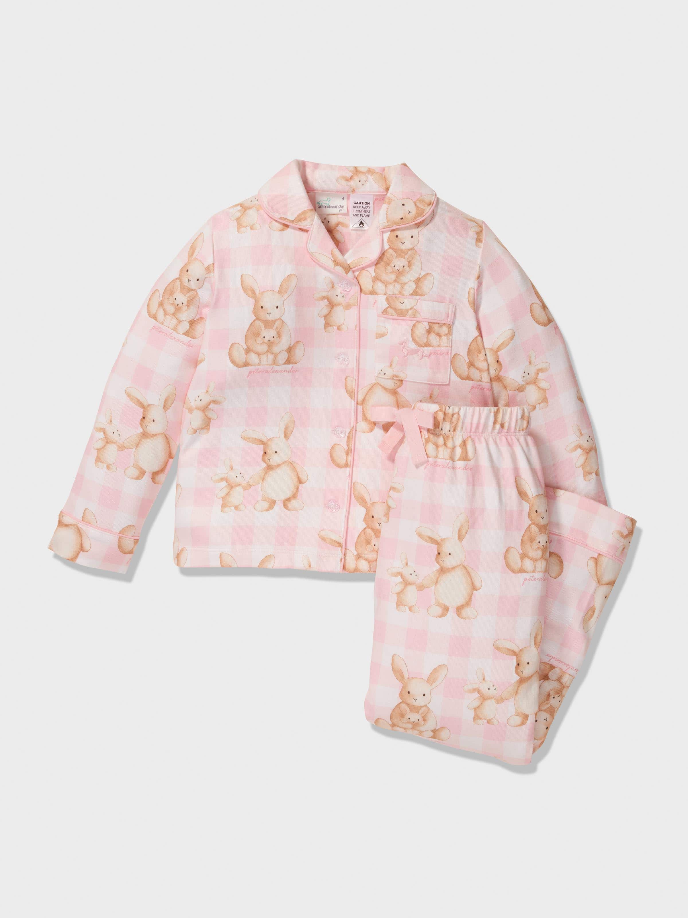 Jnr Girls Pink Check Bunny Classic Pj Set