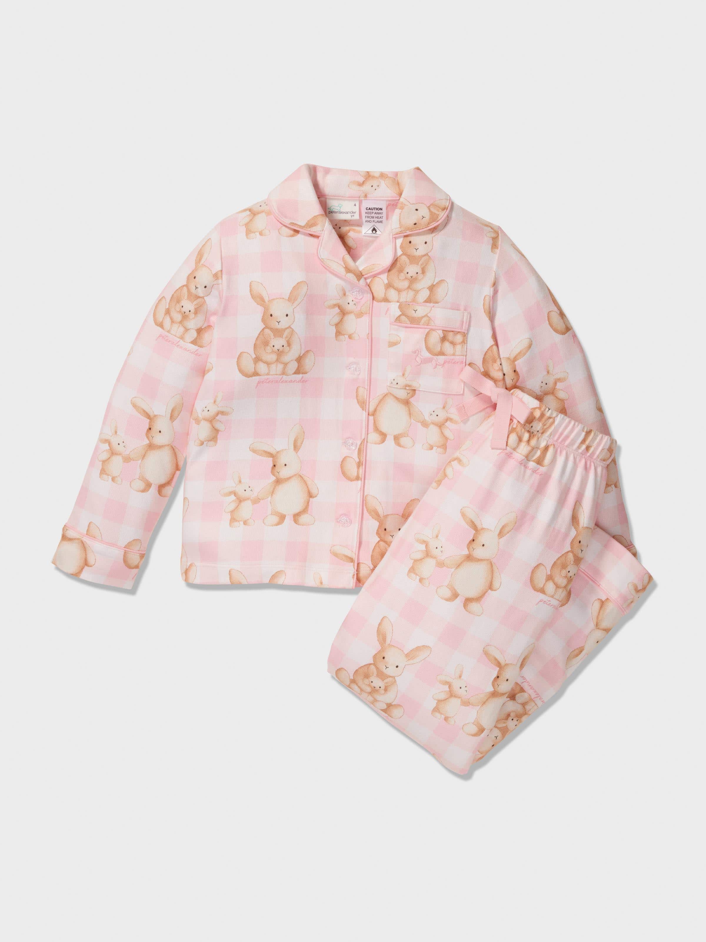 Girls Pink Check Bunny Classic Pj Set