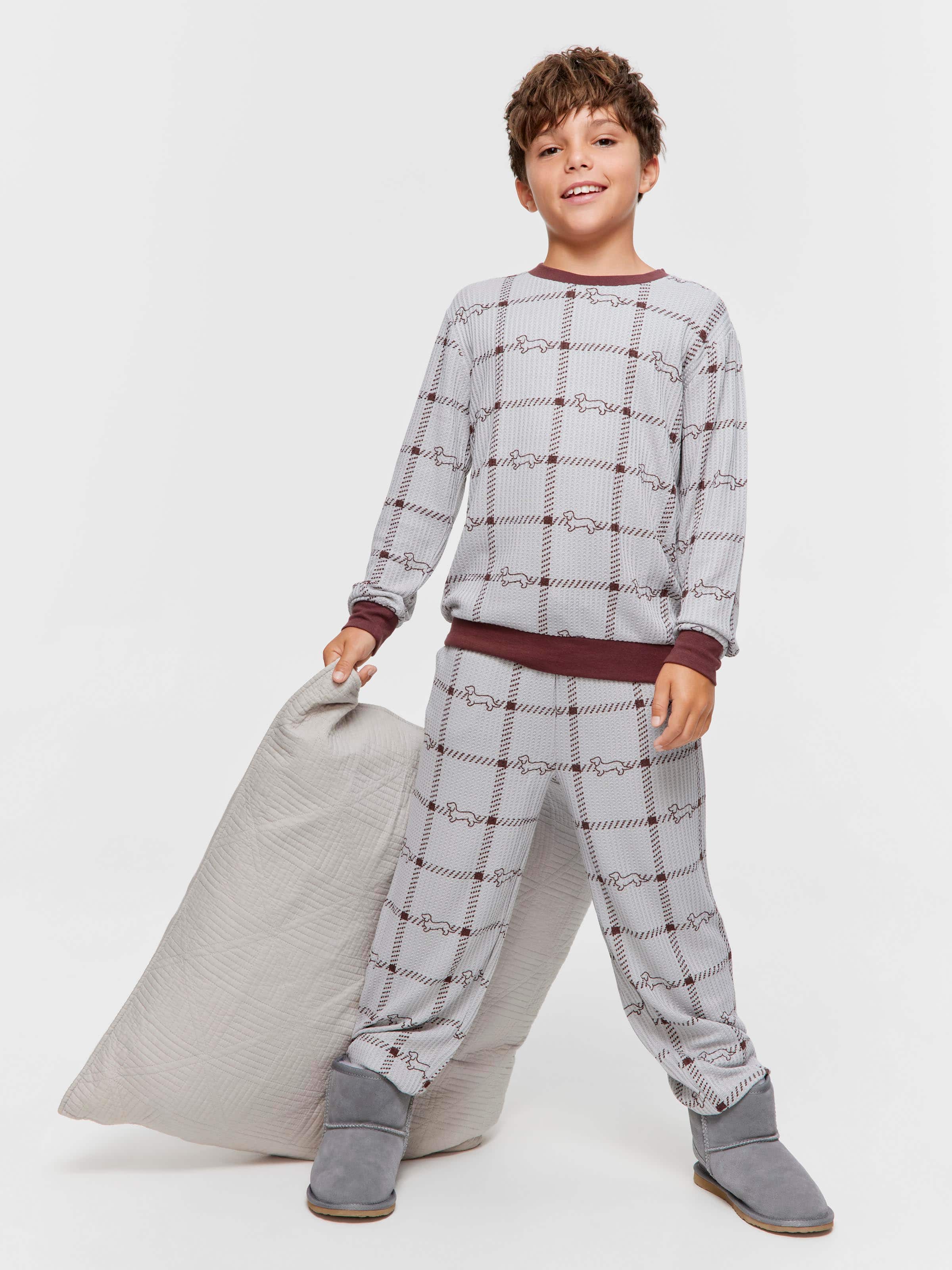 Boys Check Waffle Pj Set