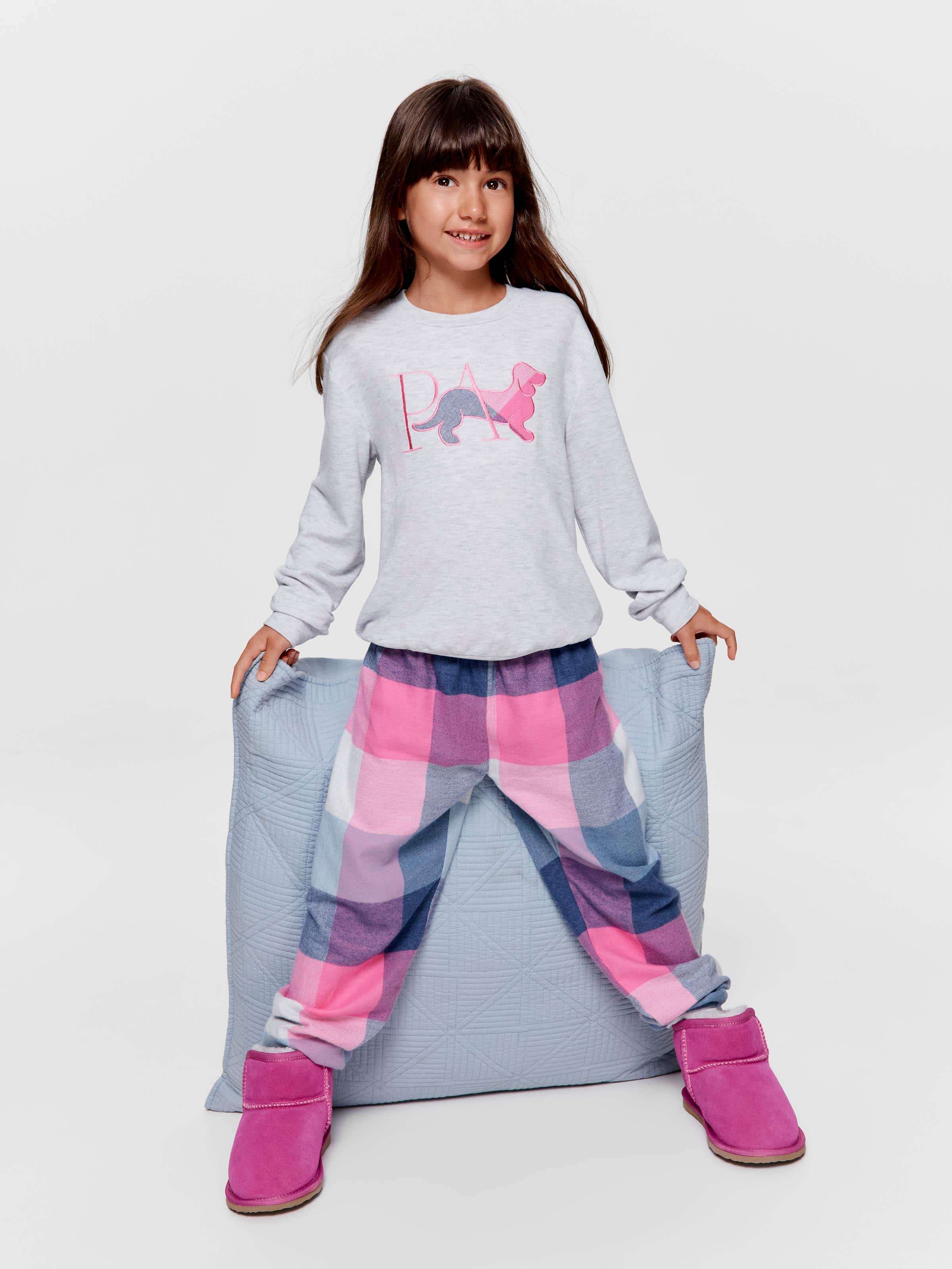 Image for Jnr Girls Pink Buffalo Check Long Pj Set from JustGroupNZ