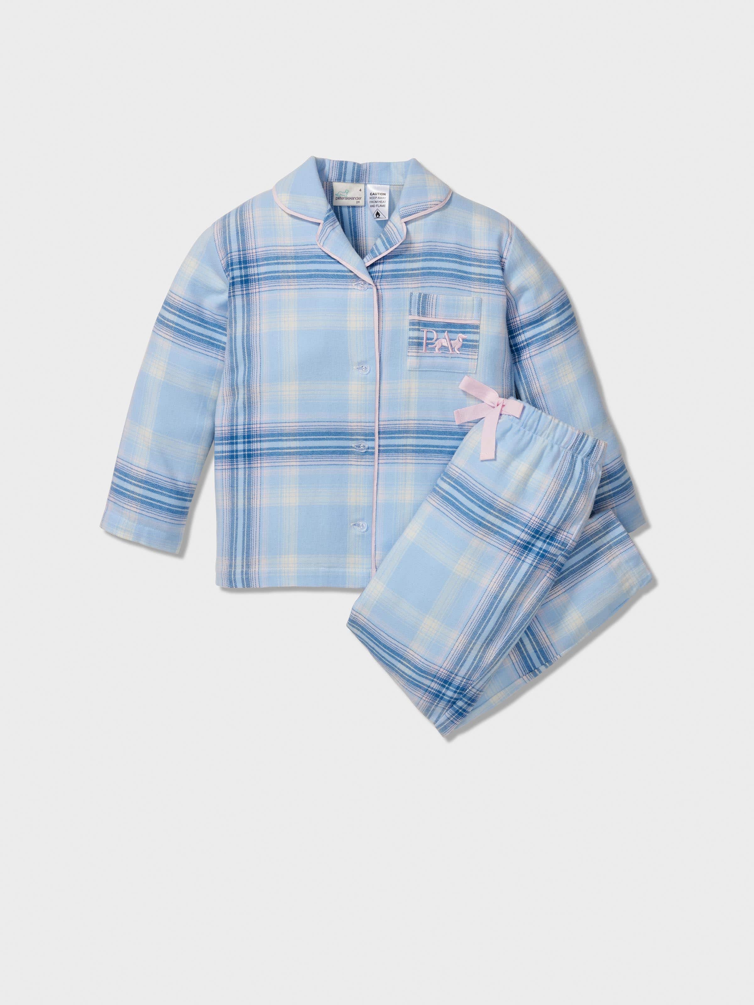 Jnr Girls Blue Check Classic Long Pj Set