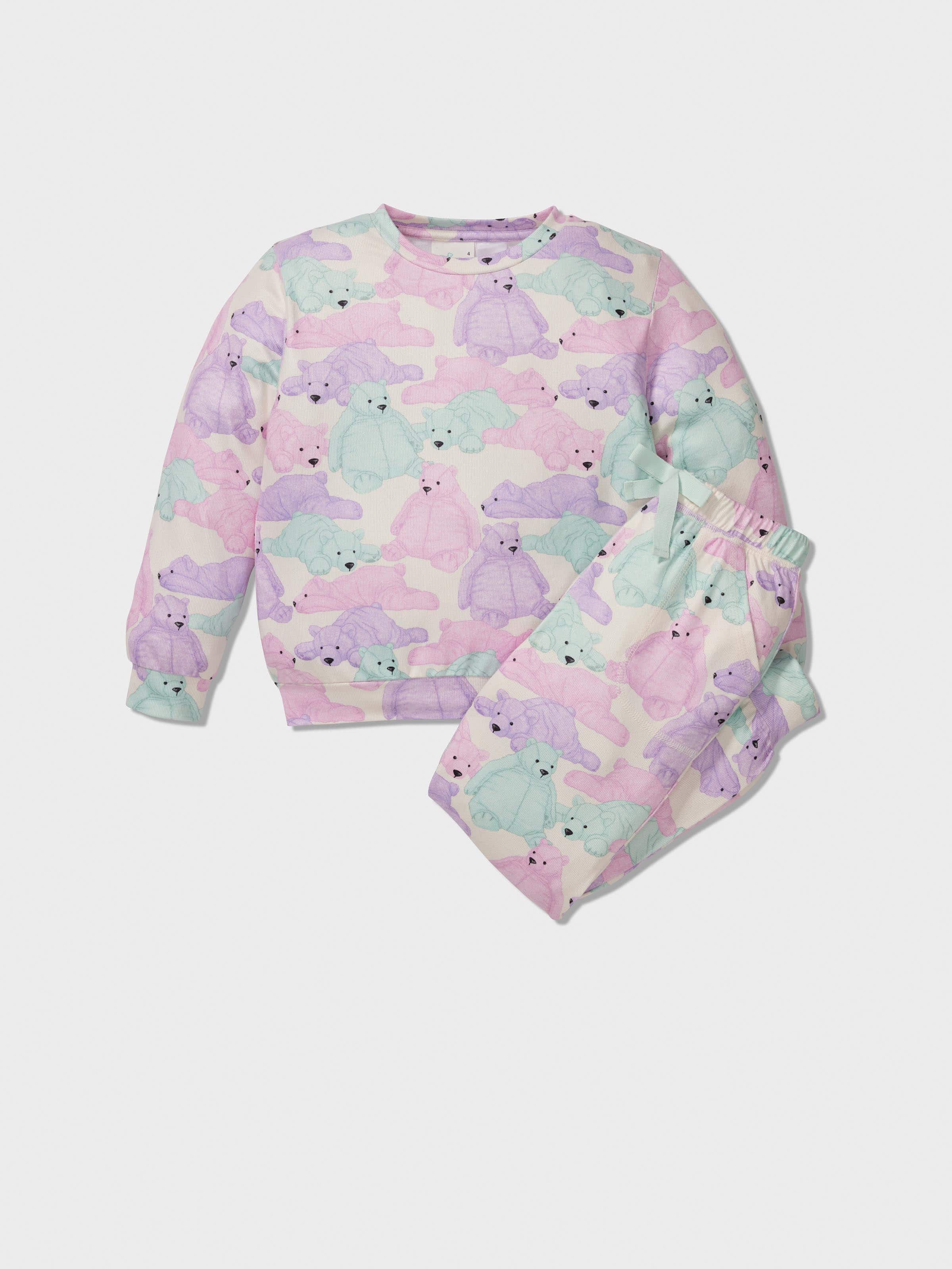 Jnr Girls Pastel Bears Long Pj Set
