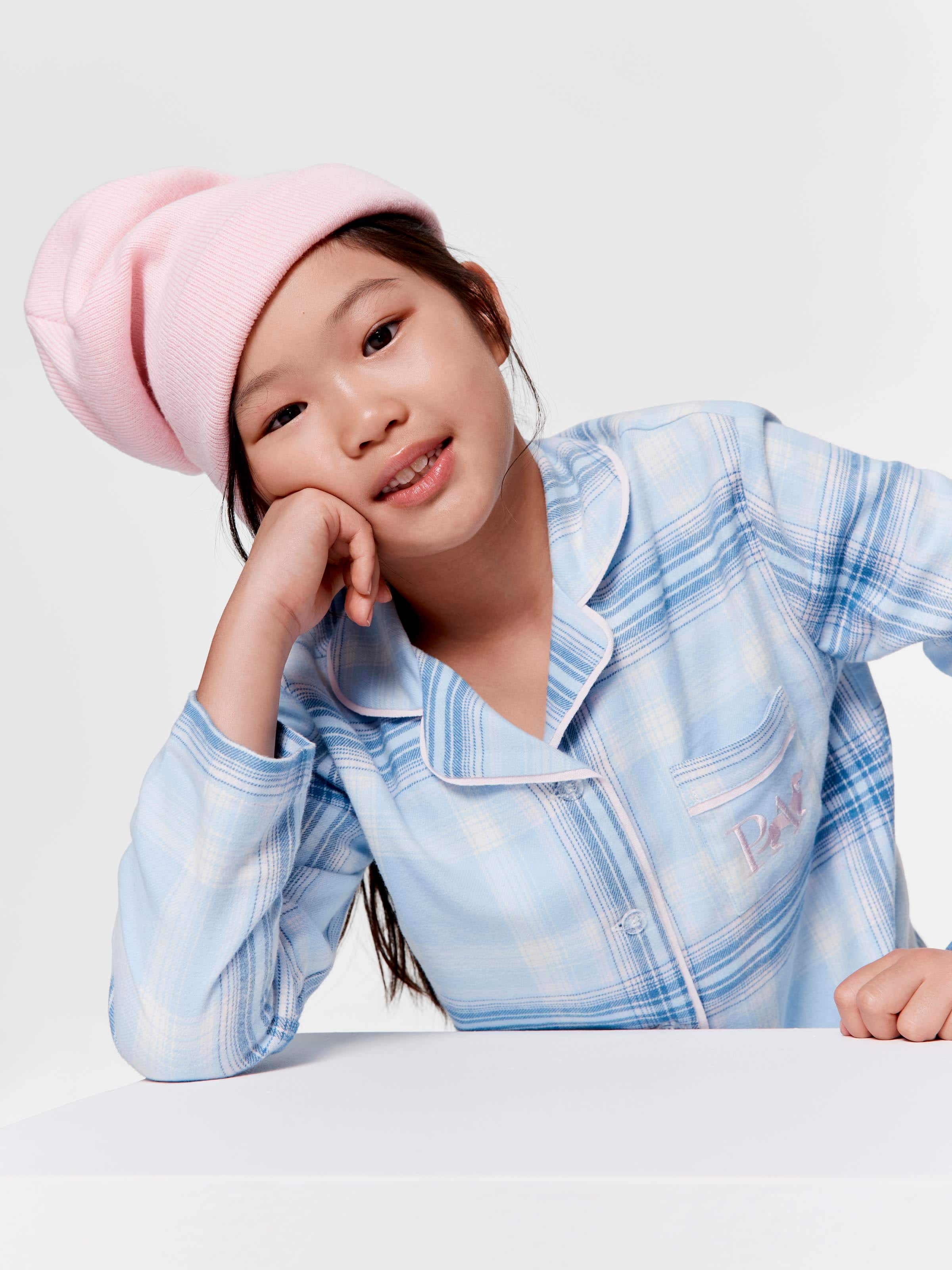 Girls Blue Check Classic Long Pj Set
