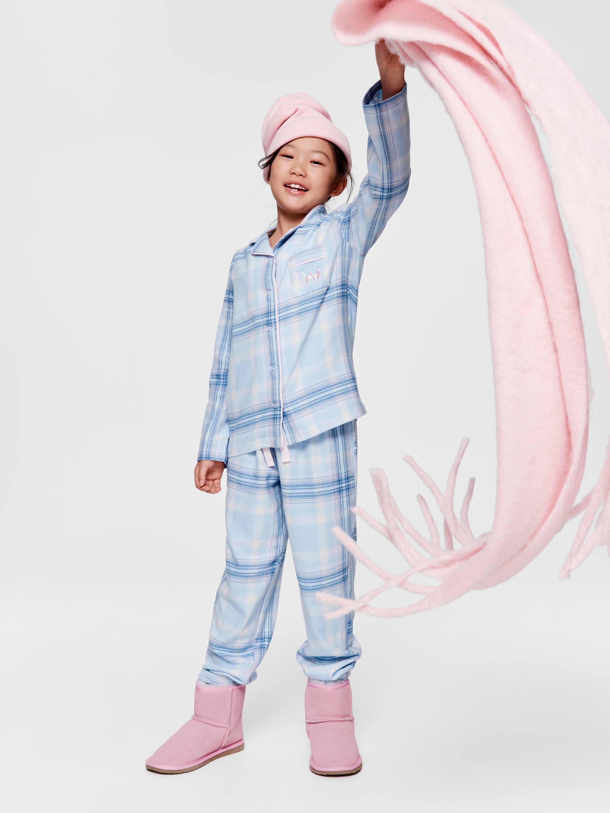 Girls Blue Check Classic Long Pj Set