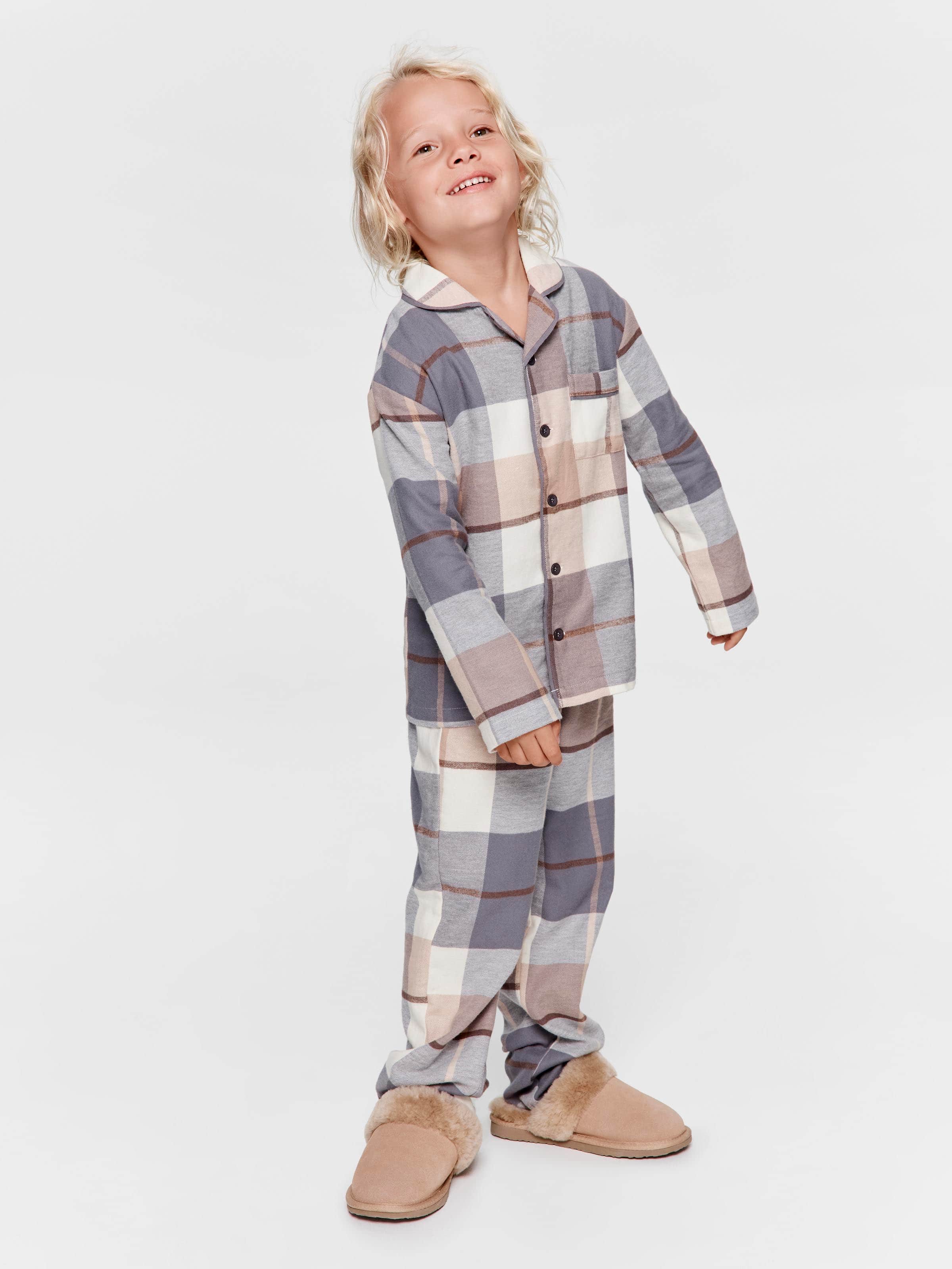 Jnr Boys Charcoal Check Classic Long Pj Set