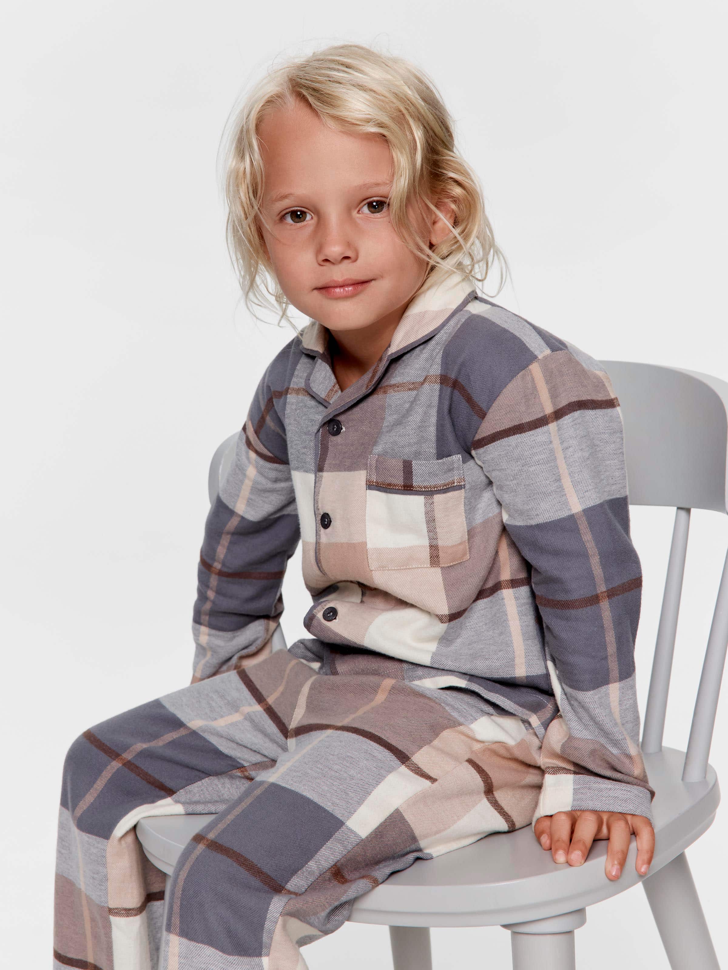 Jnr Boys Charcoal Check Classic Long Pj Set