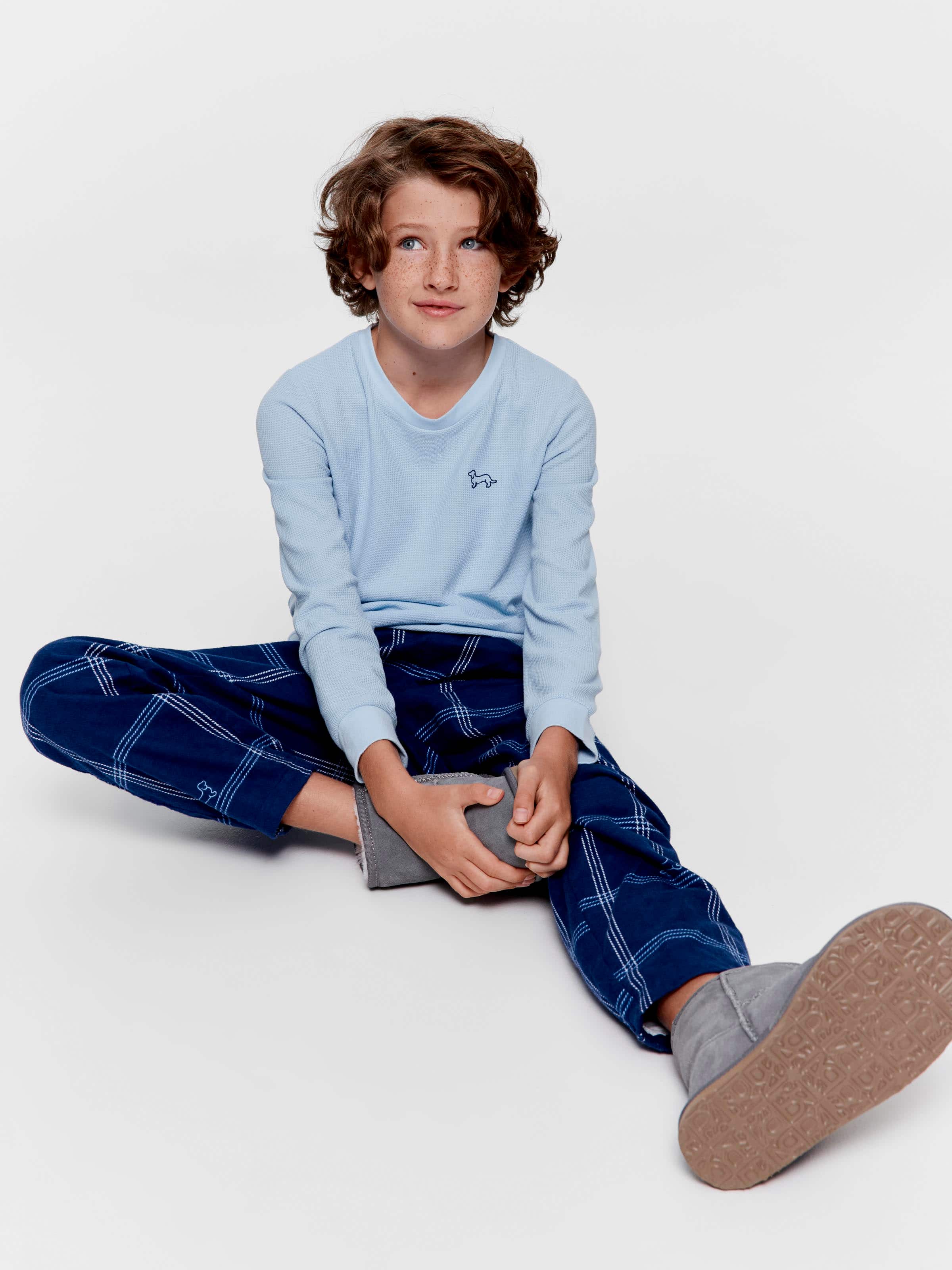Boys Windowpane Check Long Pj Set