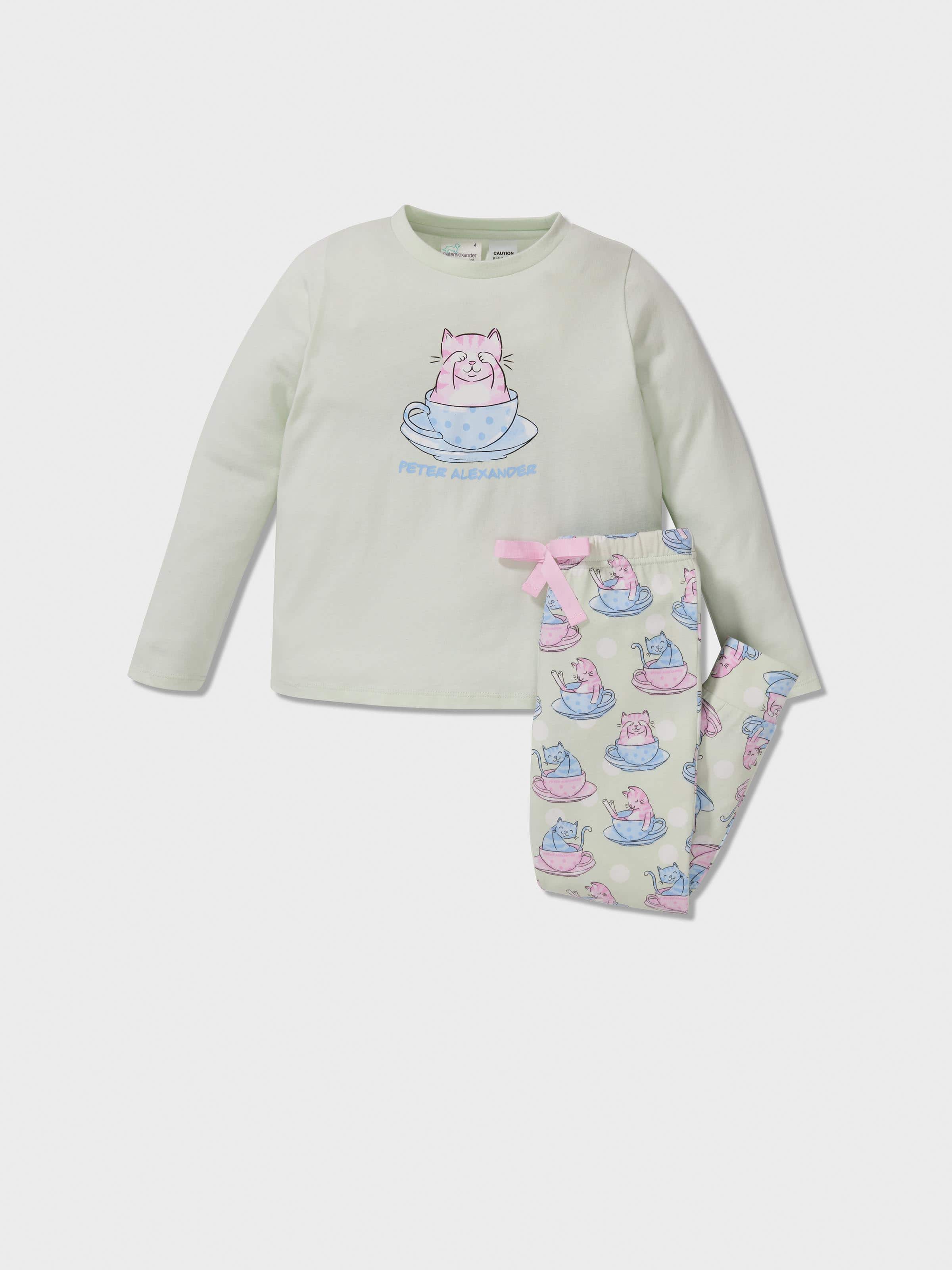 Jnr Girls Teacup Kitty Long Pj Set
