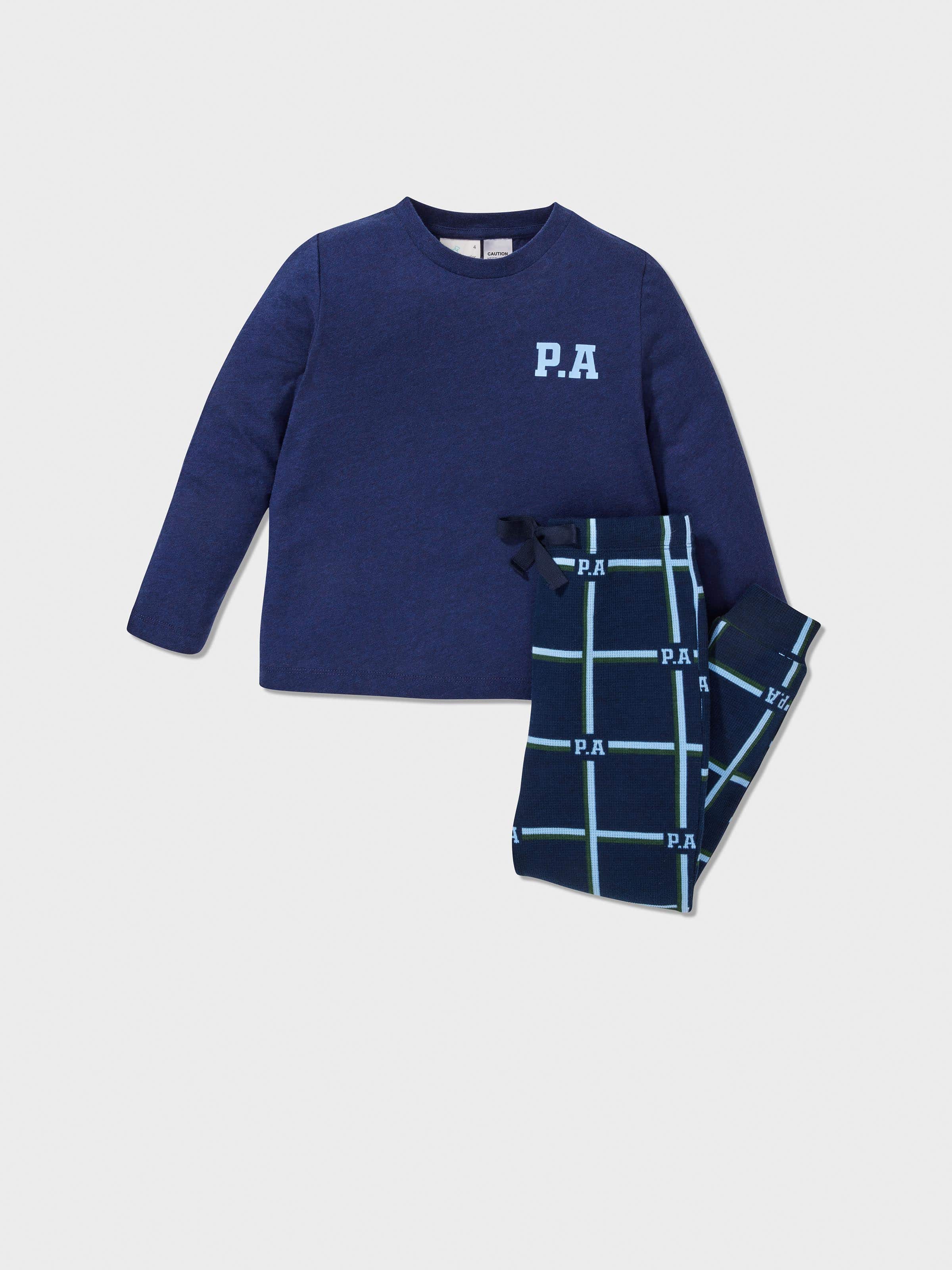 Jnr Boys Navy Check Long Pj Set