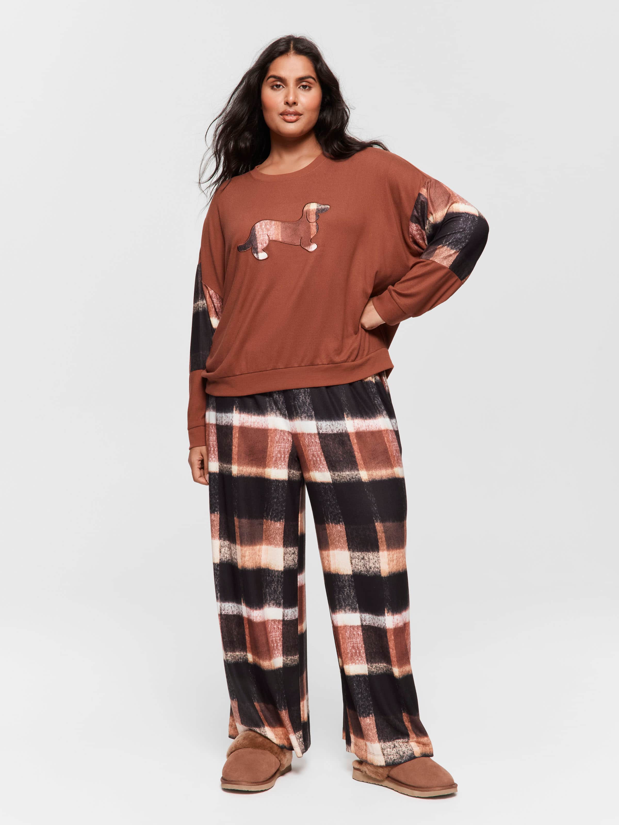 P.A. Plus Brown Check Logo Plush Sweater
