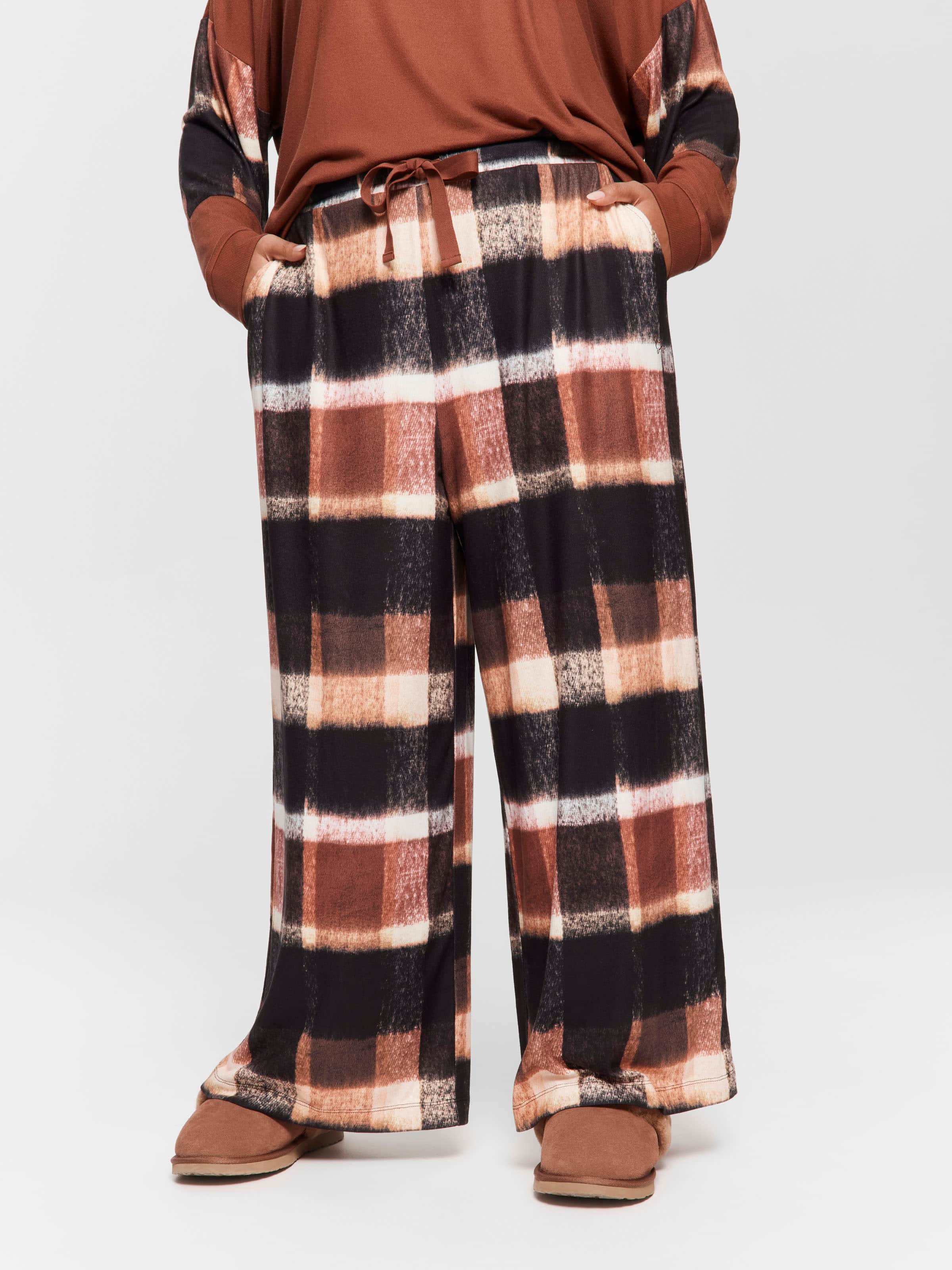 P.A. Plus Brown Check Wide Leg Pj Pant