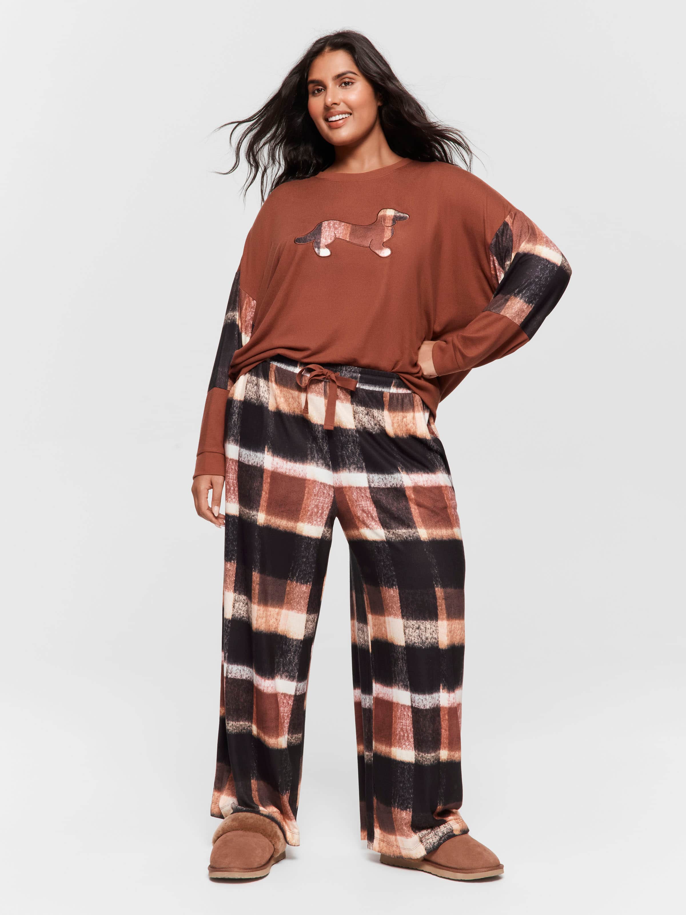 P.A. Plus Brown Check Wide Leg Pj Pant
