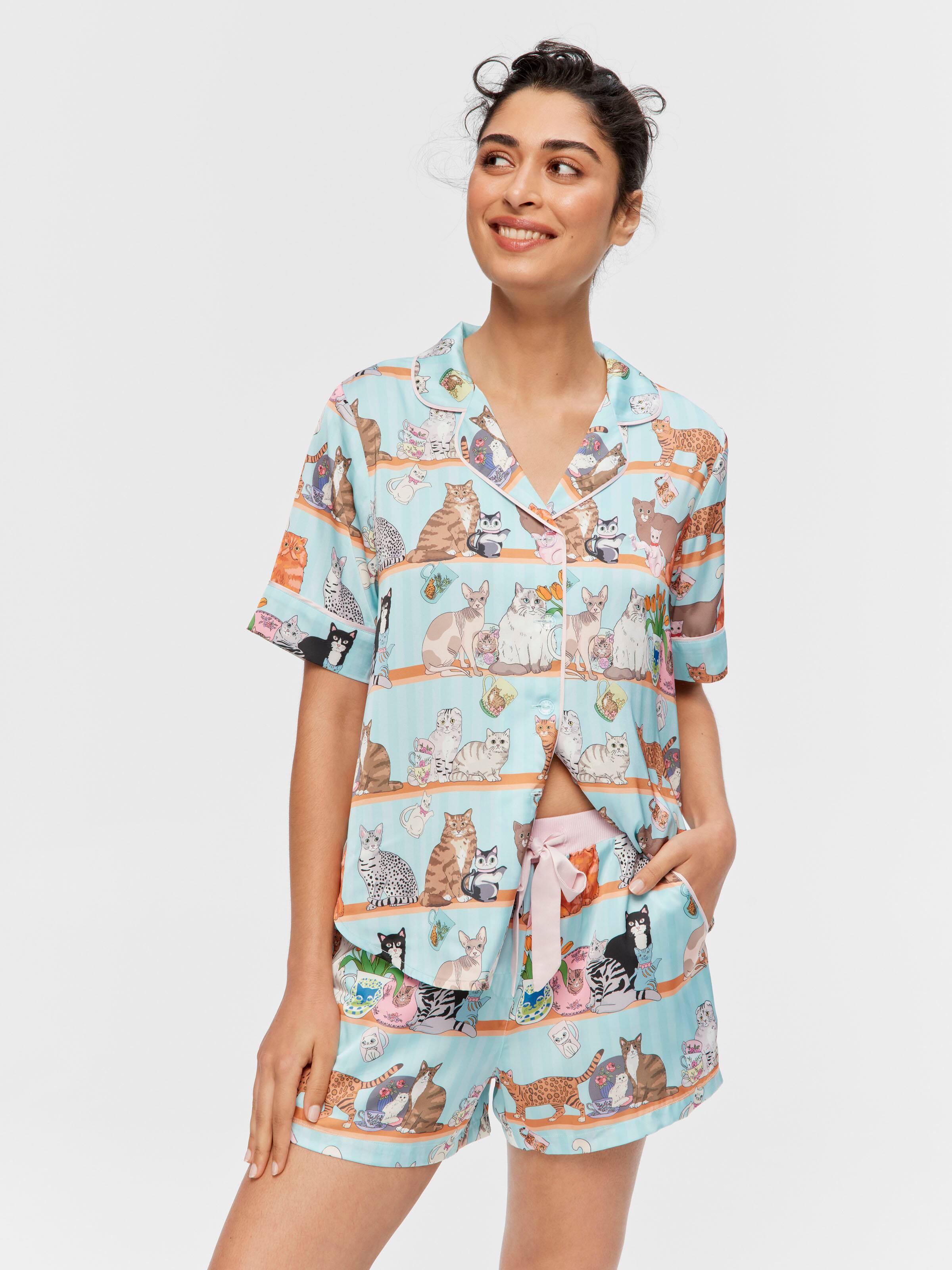 Karen Mabon Cat Satin Shortie Pj Set