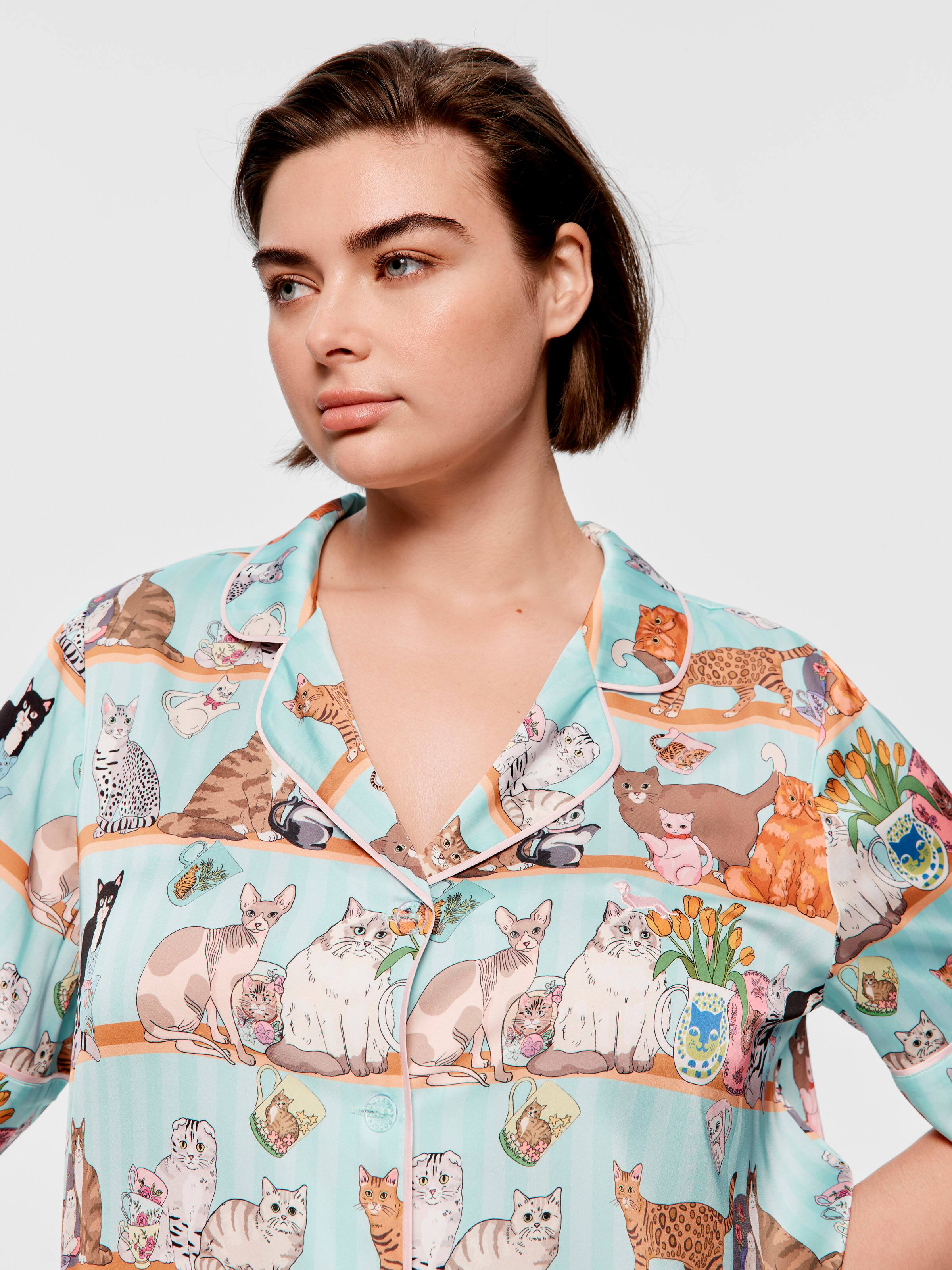 P.A. Plus Karen Mabon Cat Satin Shortie Pj Set