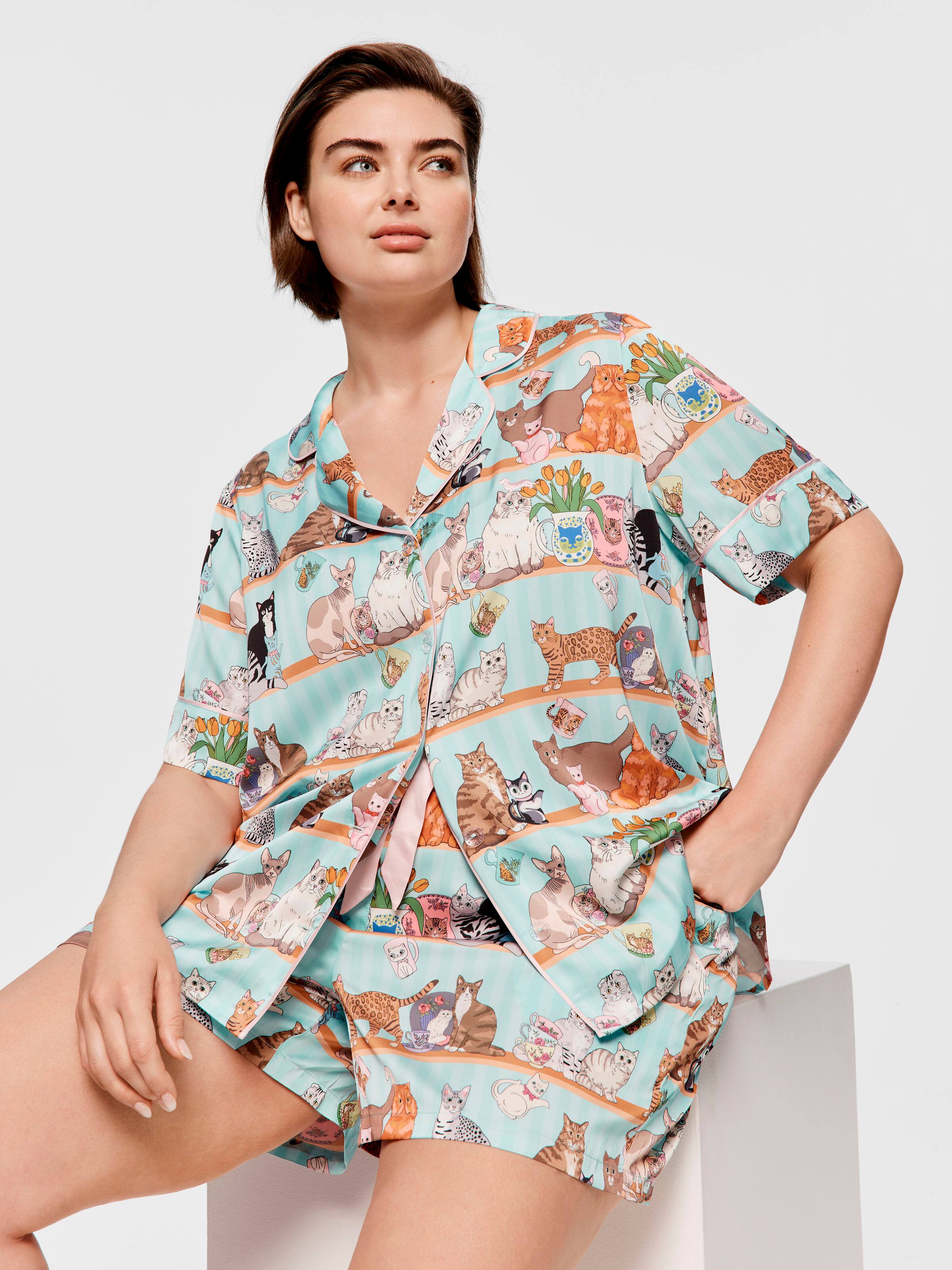 P.A. Plus Karen Mabon Cat Satin Shortie Pj Set