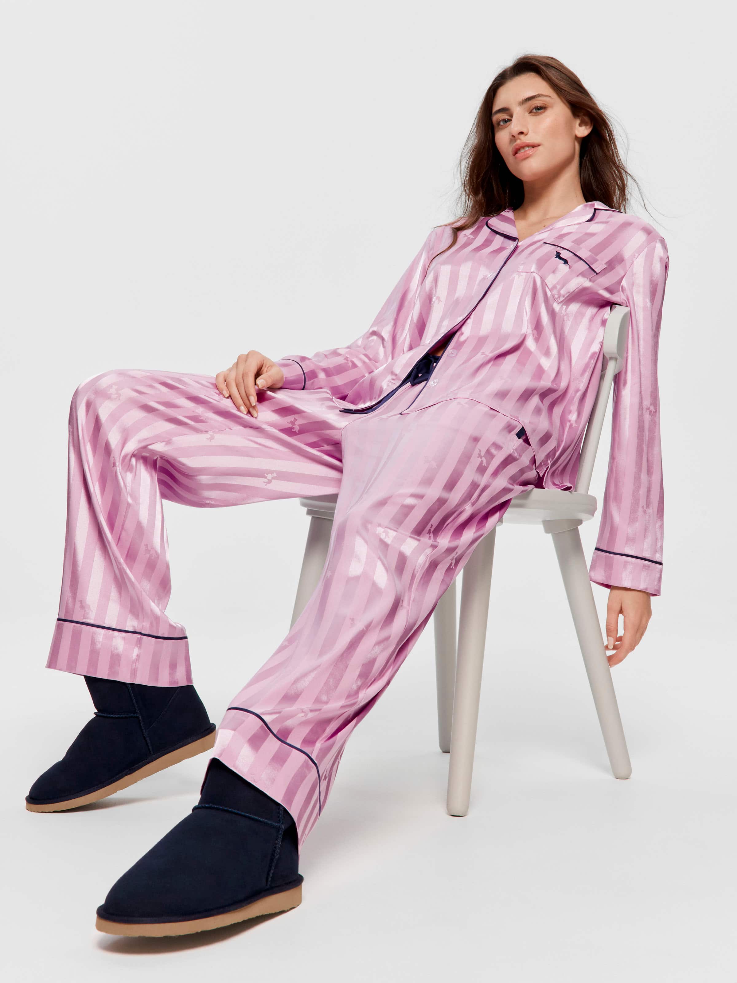 Lilac Penny Stripe Chic Satin Long Sleeve Pj Set