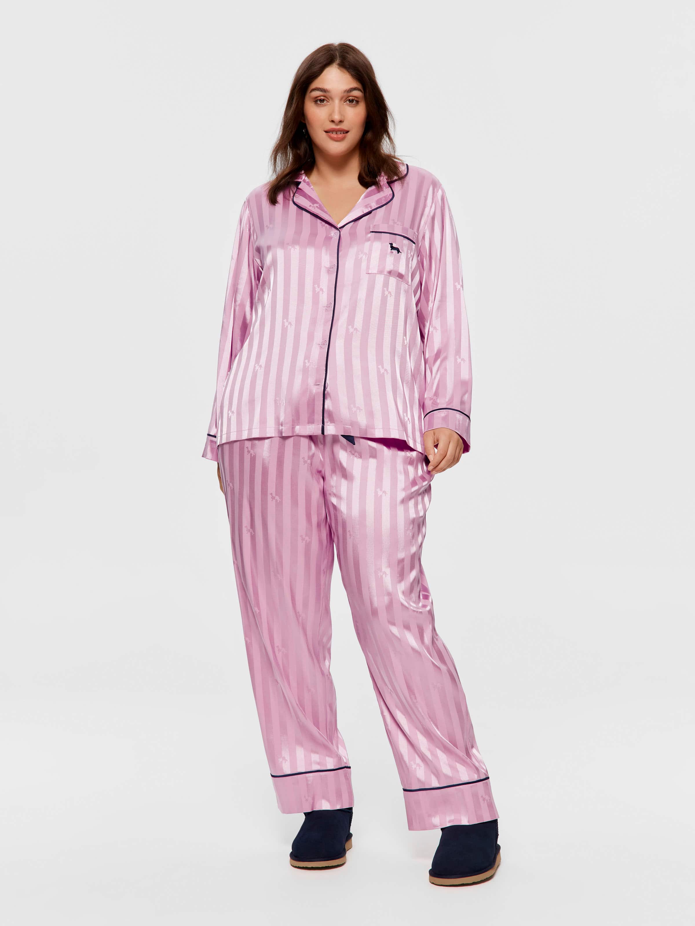 P.A. Plus Lilac Penny Stripe Chic Satin Long Sleeve Pj Set