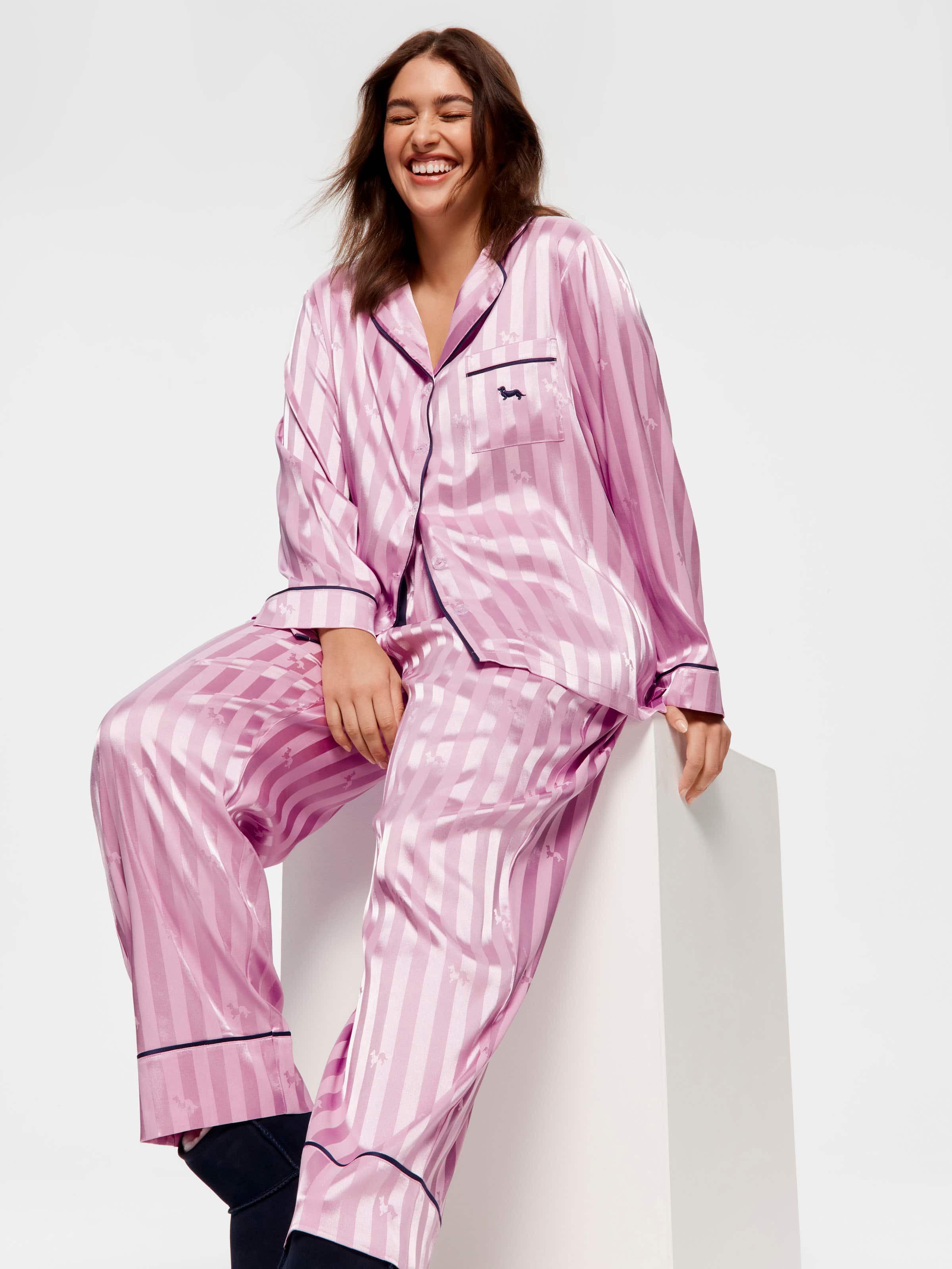 P.A. Plus Lilac Penny Stripe Chic Satin Long Sleeve Pj Set