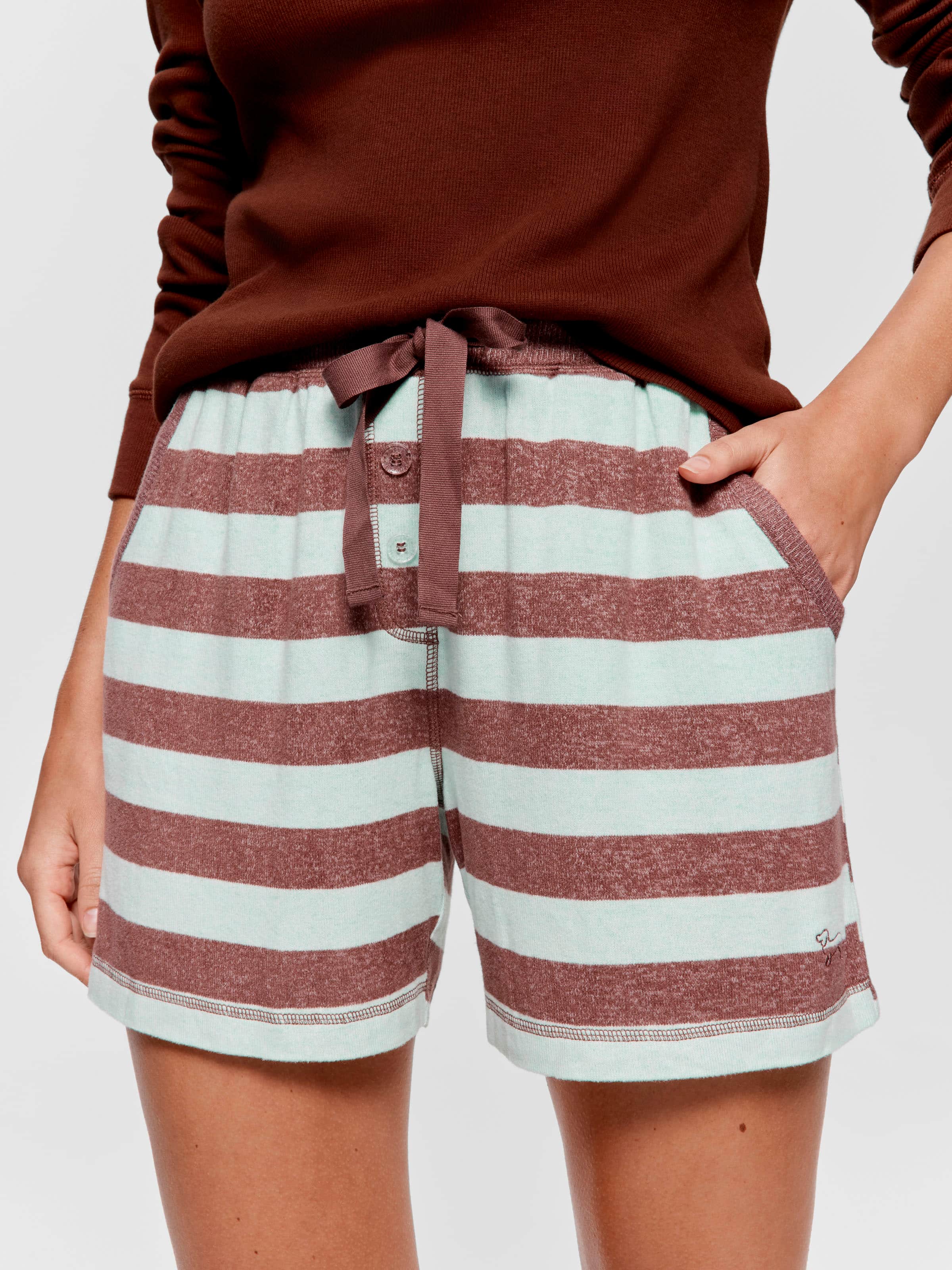 Mint Choc Fuzzy Stripe Long Pj Short