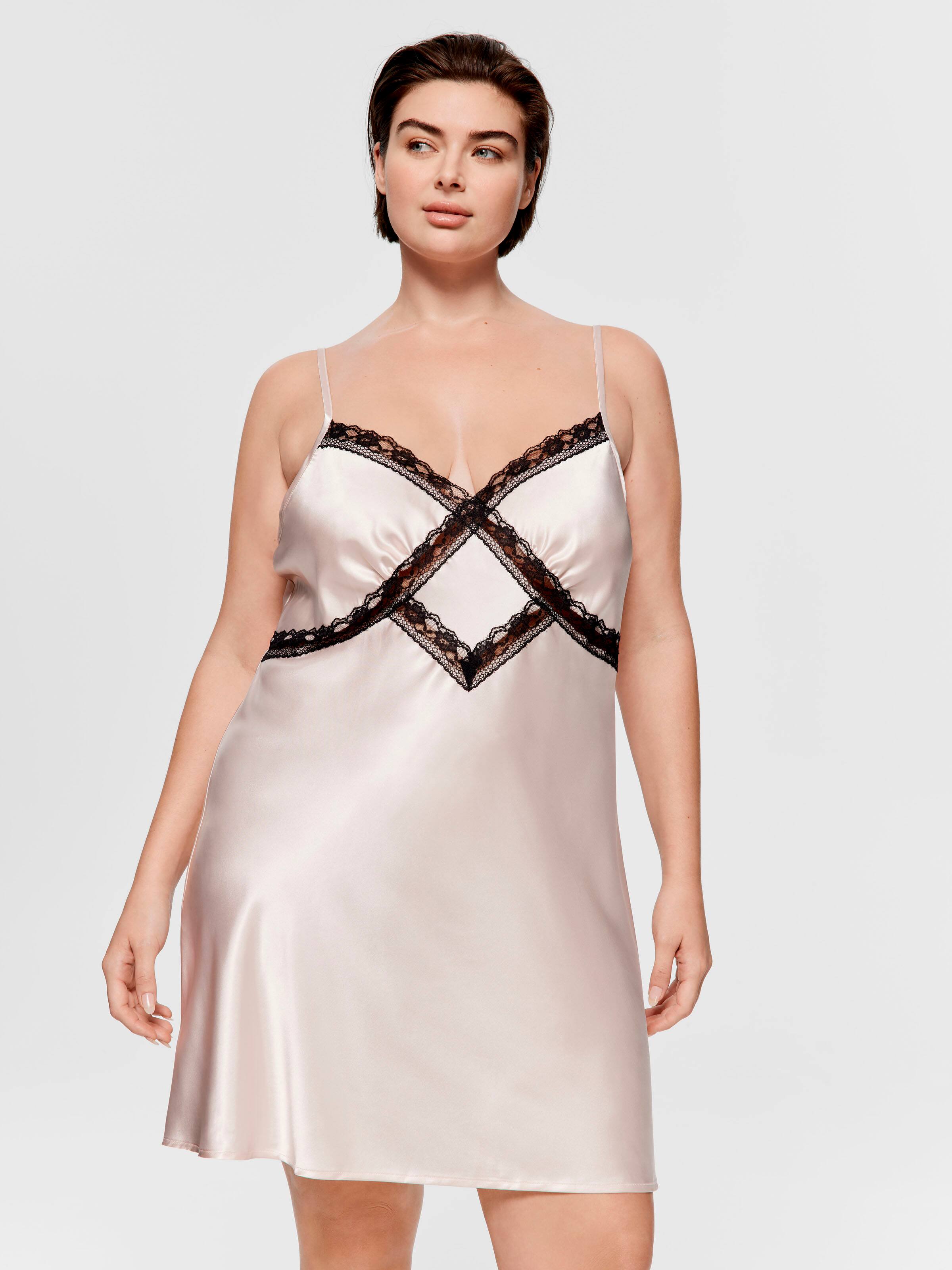 P.A. Plus Lace Trim Satin Cami Slip