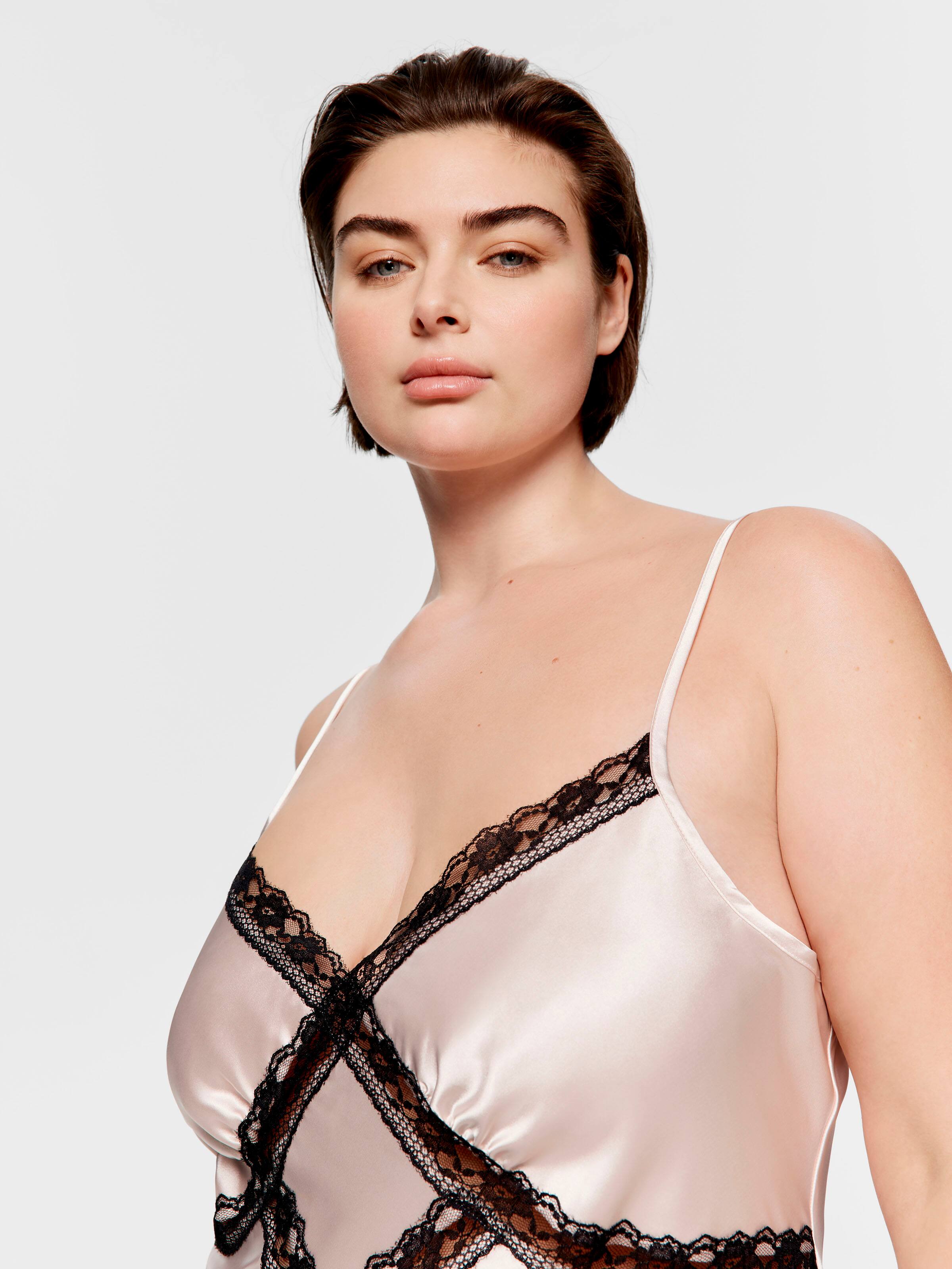 P.A. Plus Lace Trim Satin Cami Slip