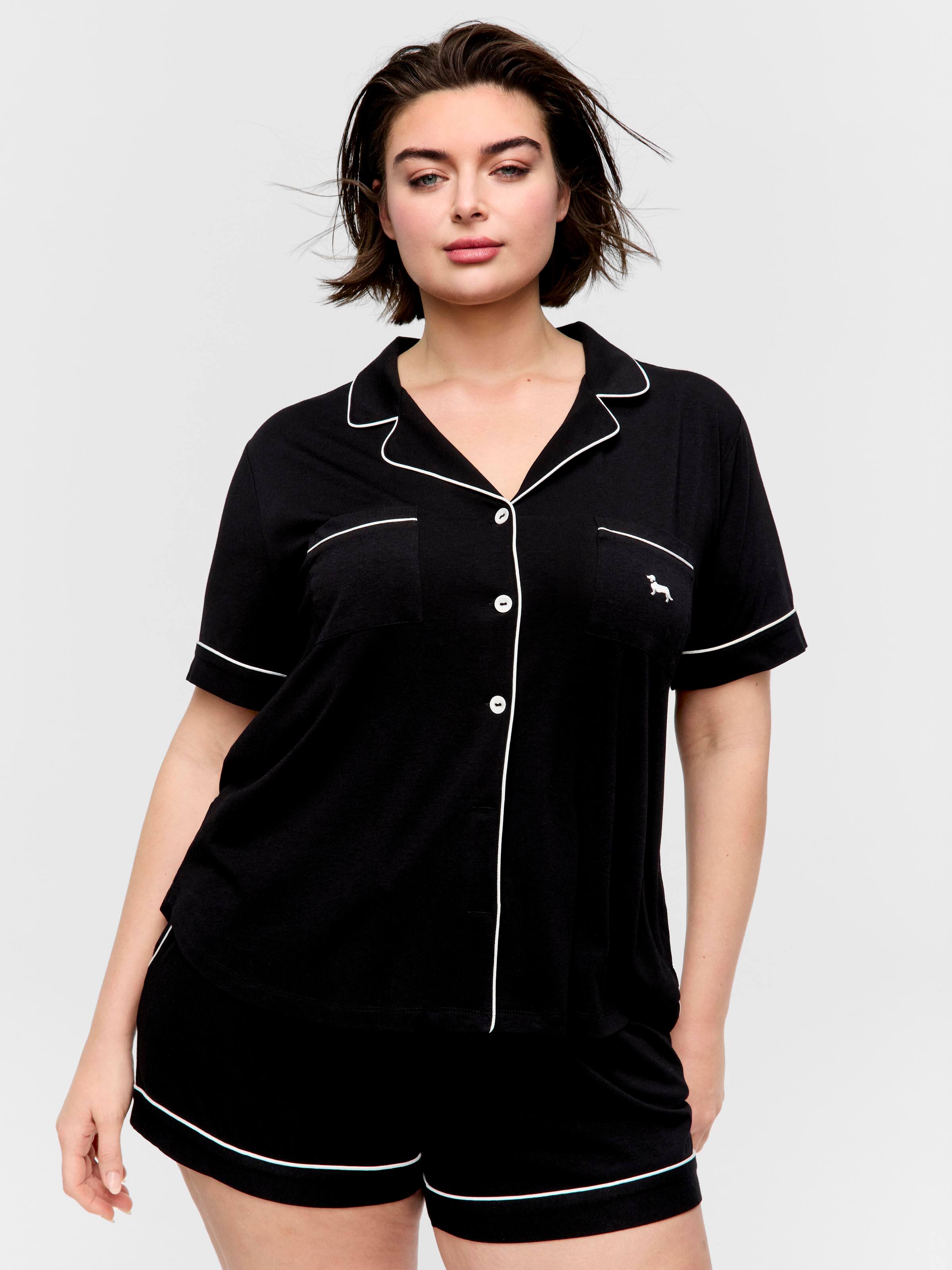 P.A. Plus Black Bamboo Shortie Pj Set