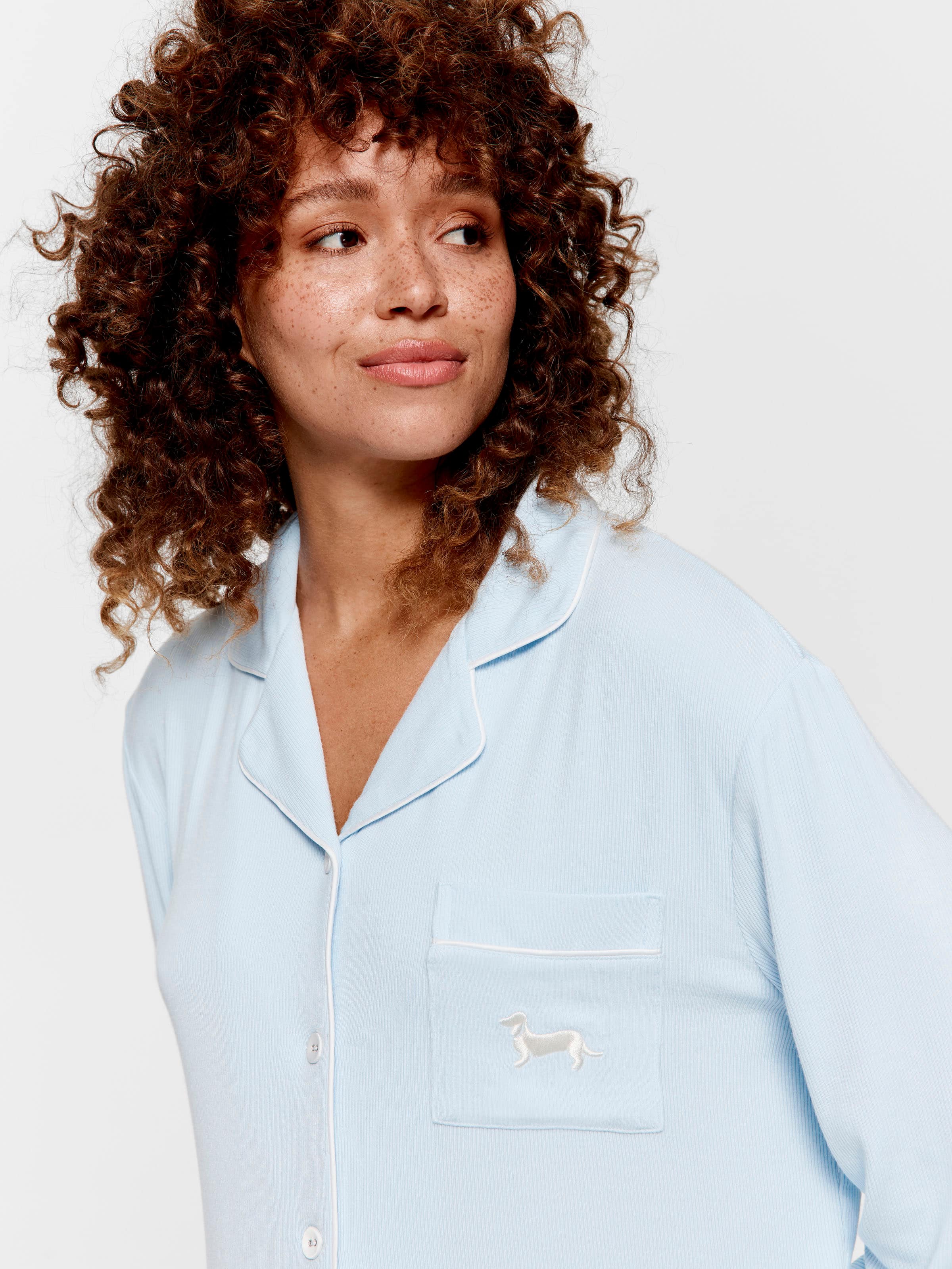 Blue Bamboo Rib Long Pj Set