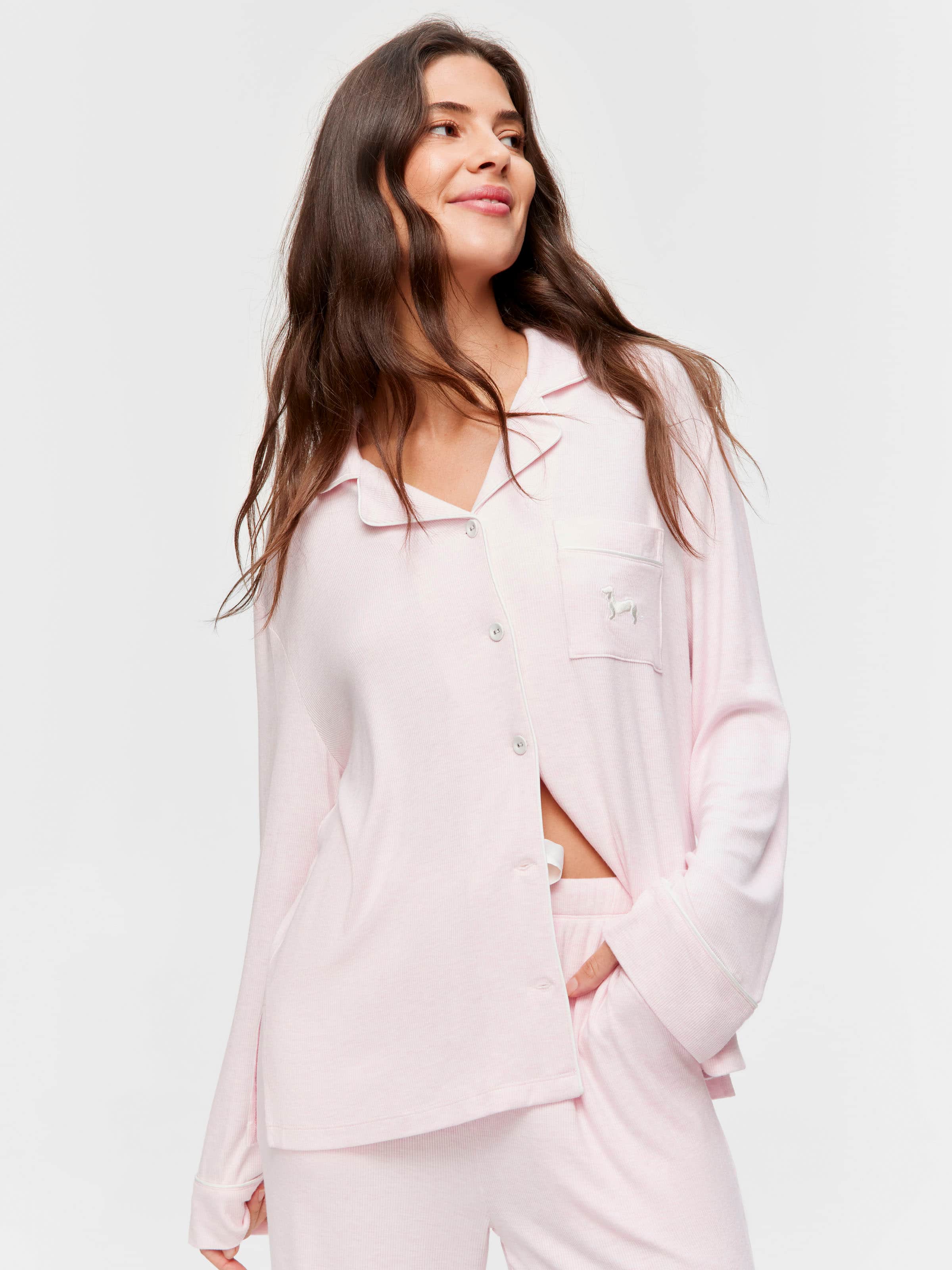 Pink Bamboo Rib Long Pj Set