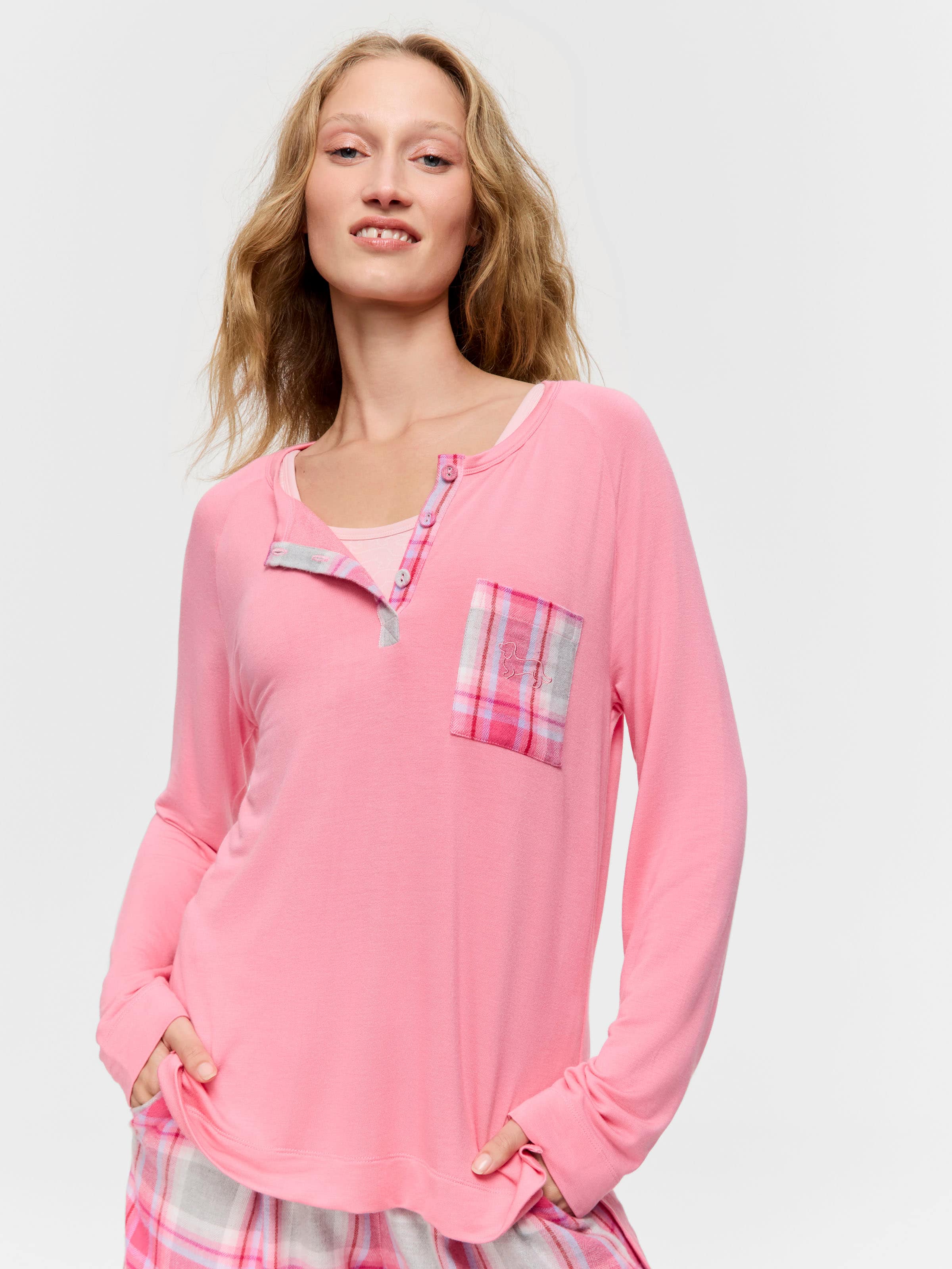 Pink Check Henley
