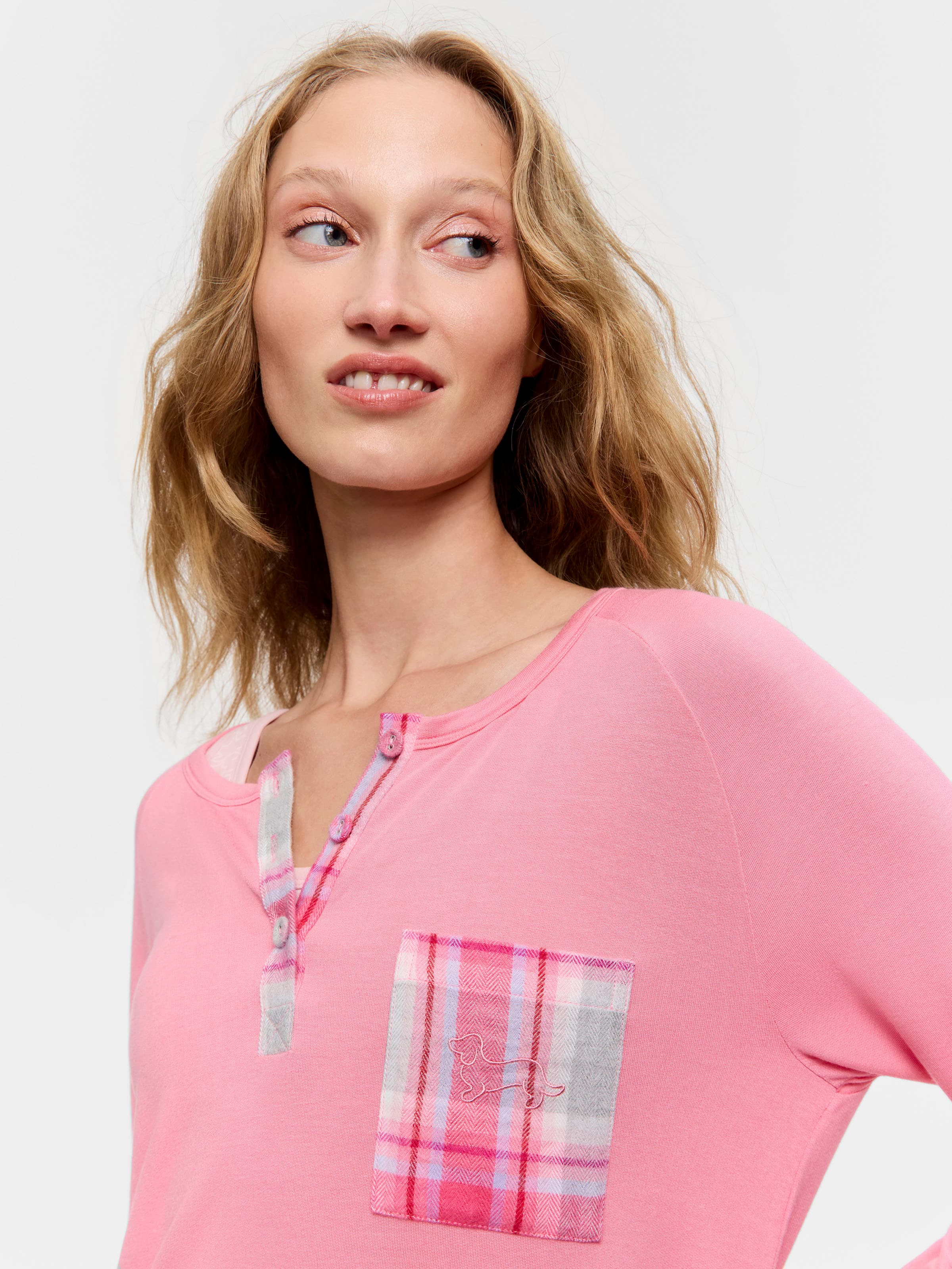 Pink Check Henley