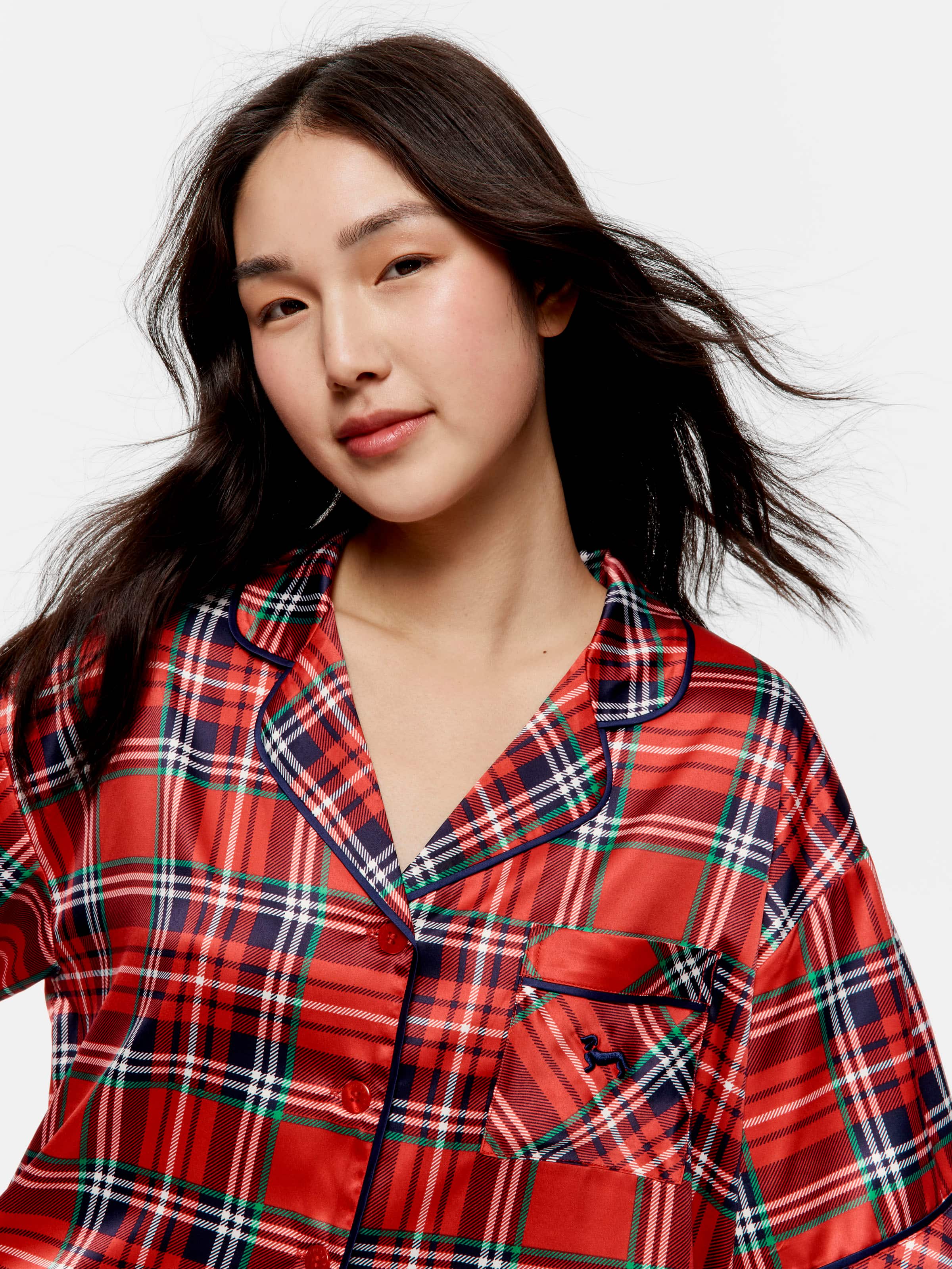 Red Tartan Satin Pj Set