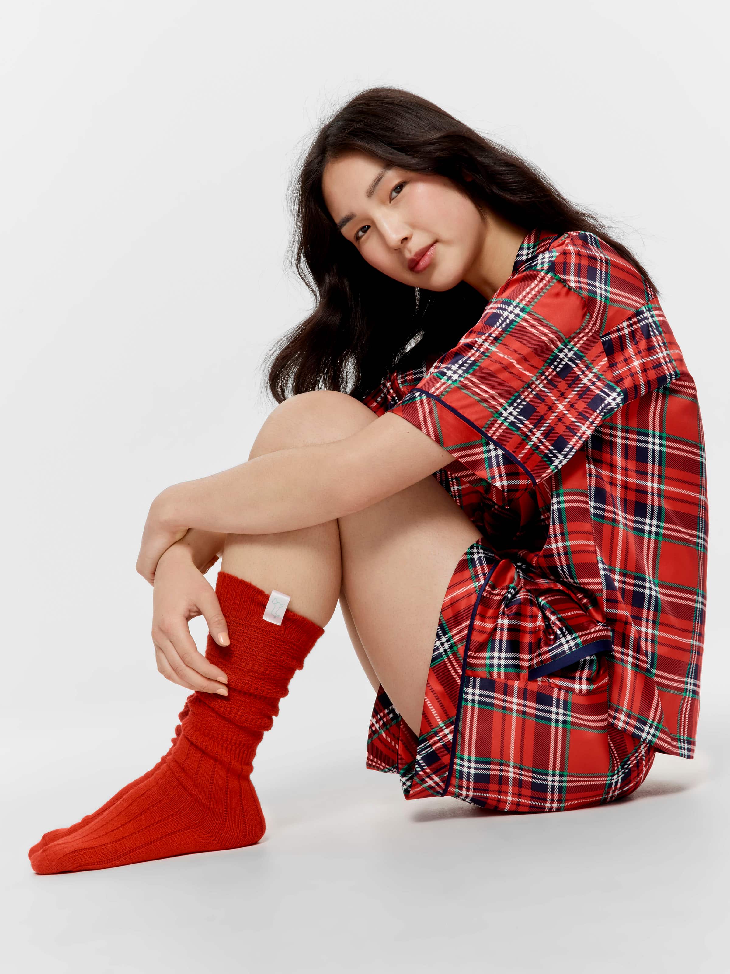Red Tartan Satin Pj Set