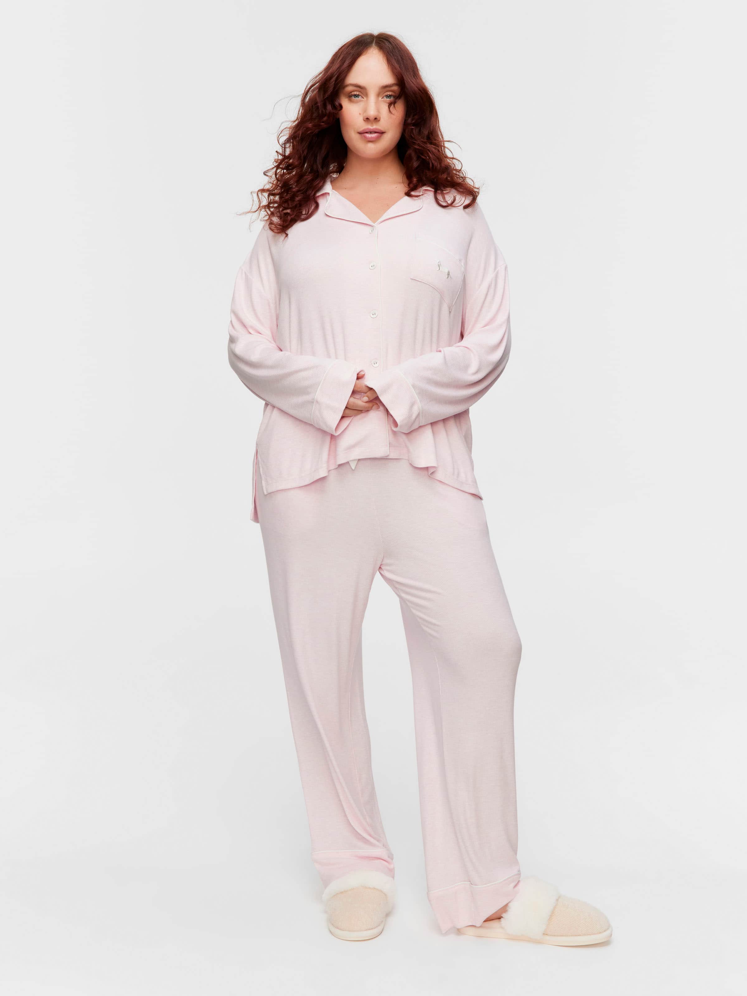 P.A. Plus Pink Bamboo Rib Long Pj Set
