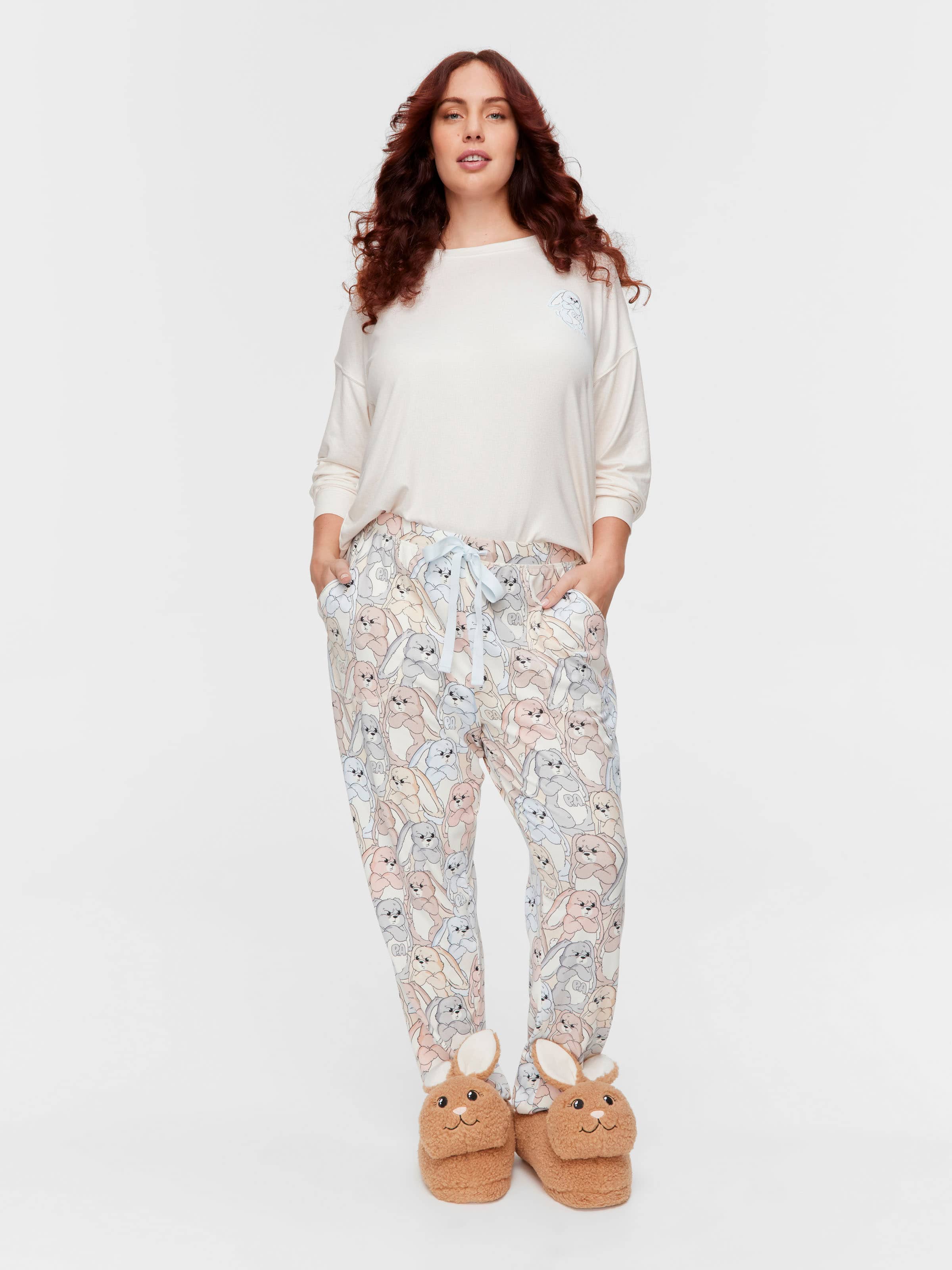 P.A. Plus Grumpy Bunny Plush Tapered Leg Pj Pant