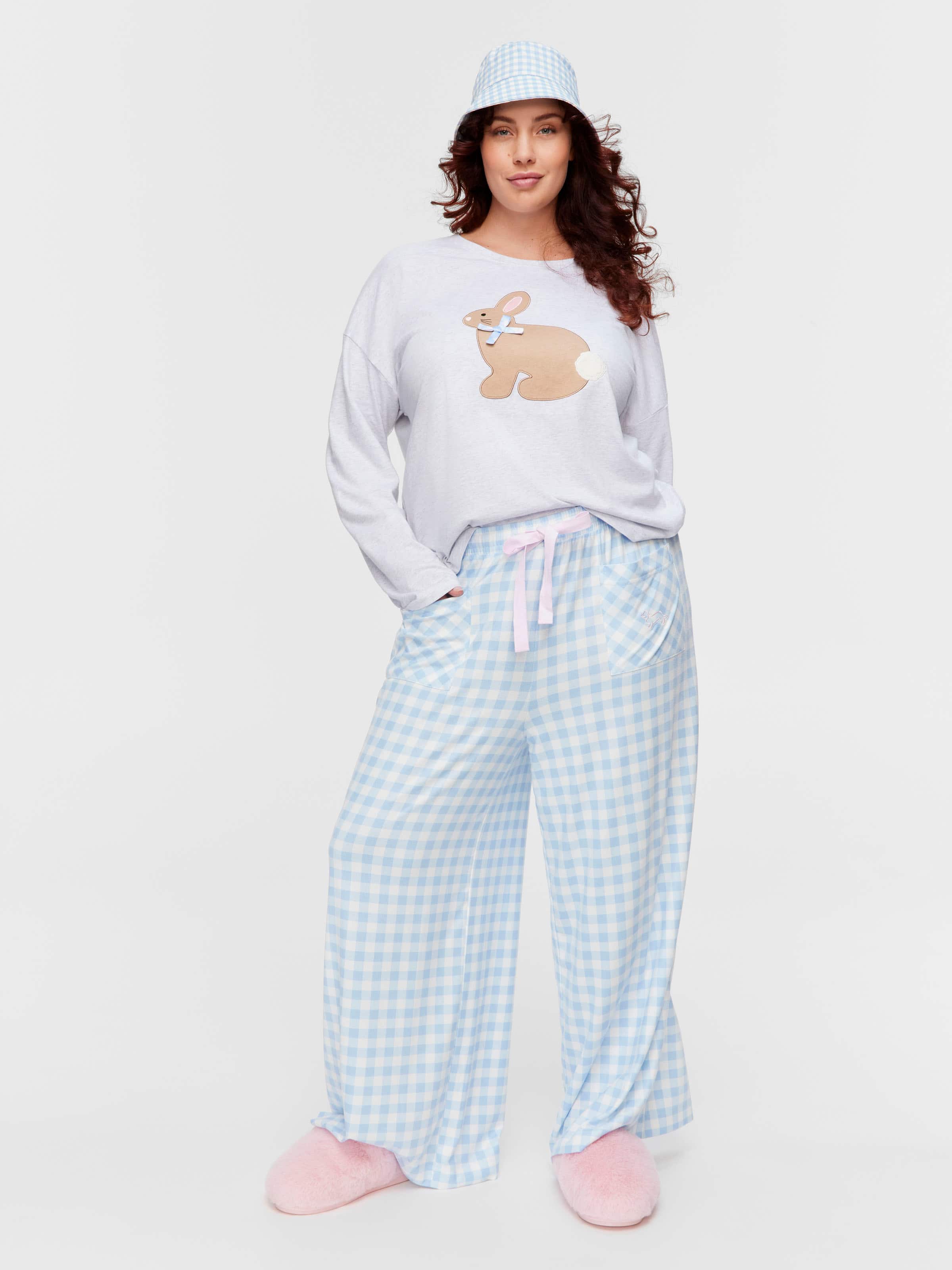 P.A. Plus Blue Plush Gingham Wide Leg Pj Pant