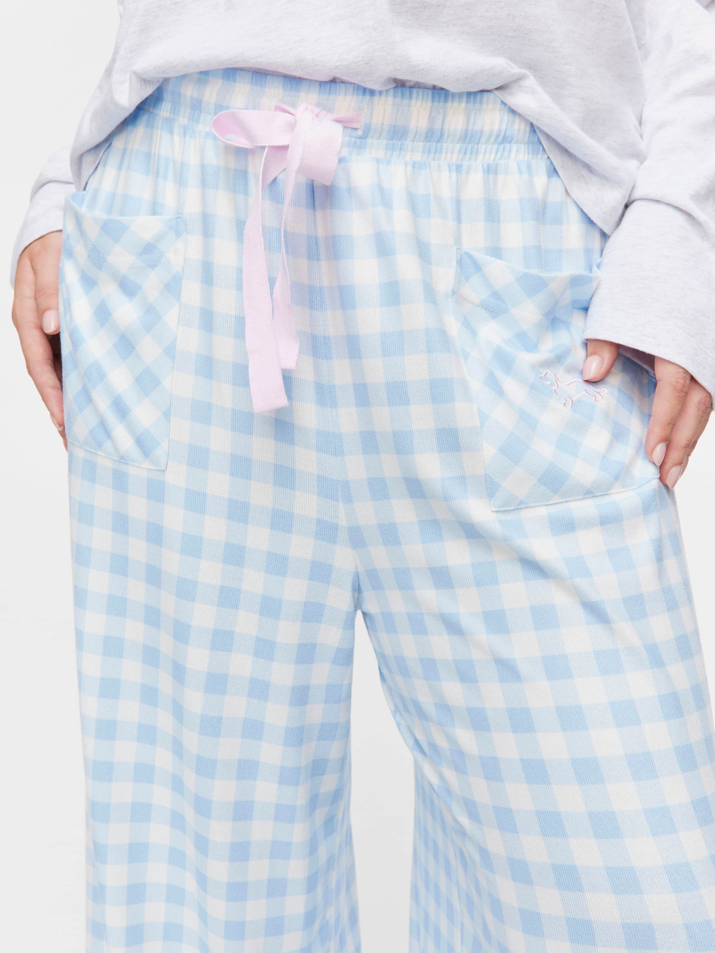 P.A. Plus Blue Plush Gingham Wide Leg Pj Pant