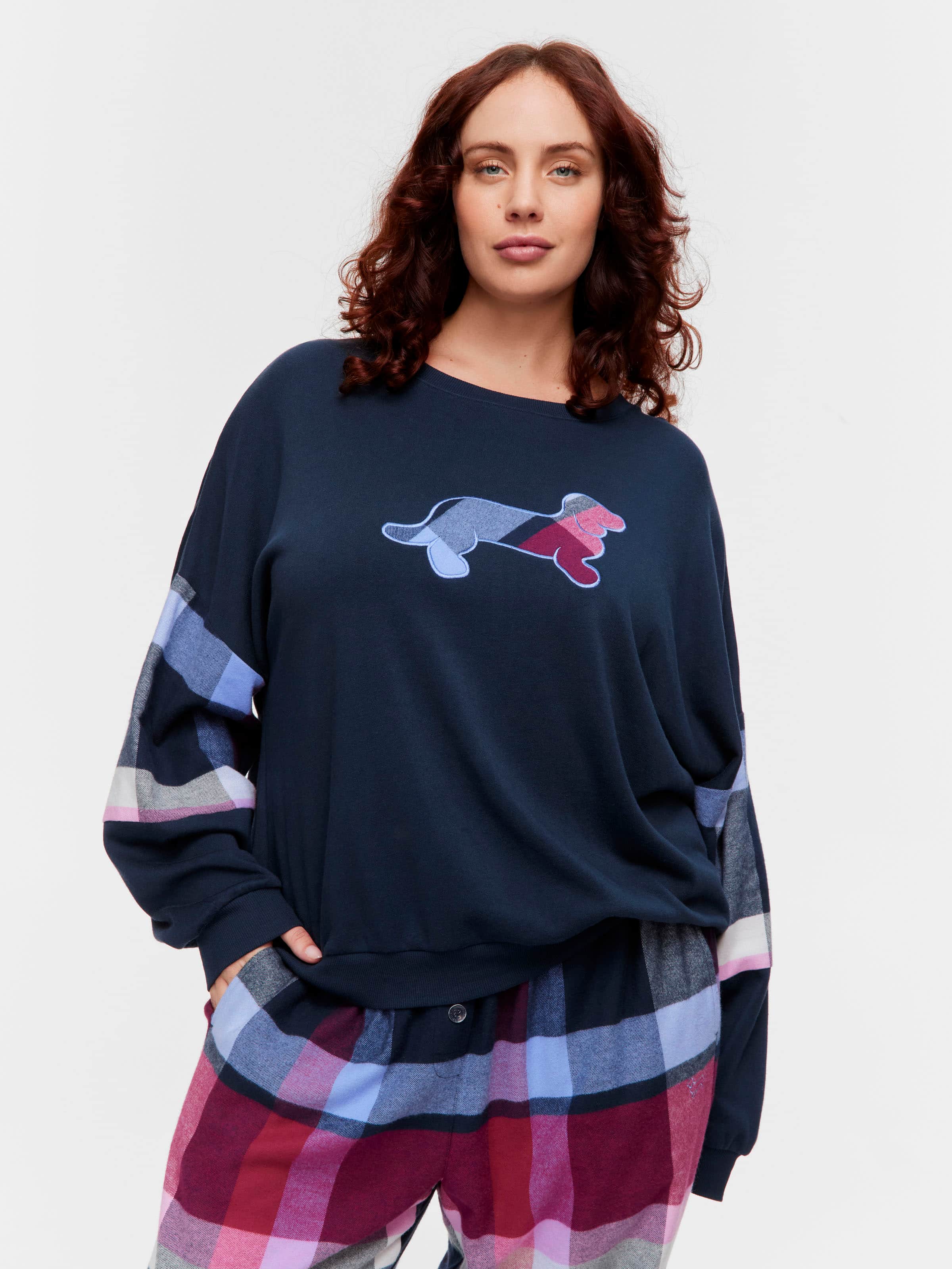 P.A. Plus Penny Logo Check Fleece Sweater