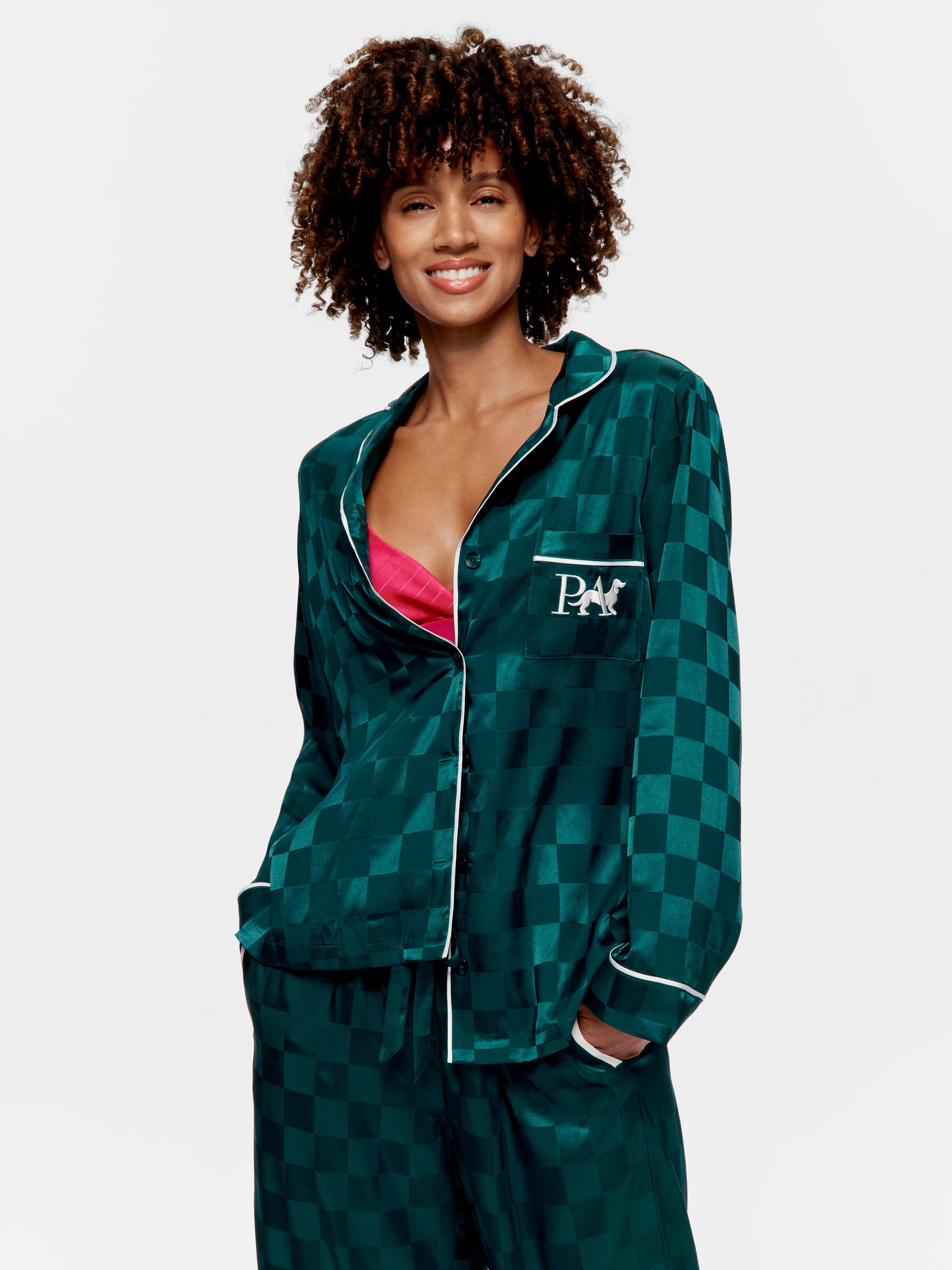 Jolly Green Satin Long Sleeve Classic Pj Set