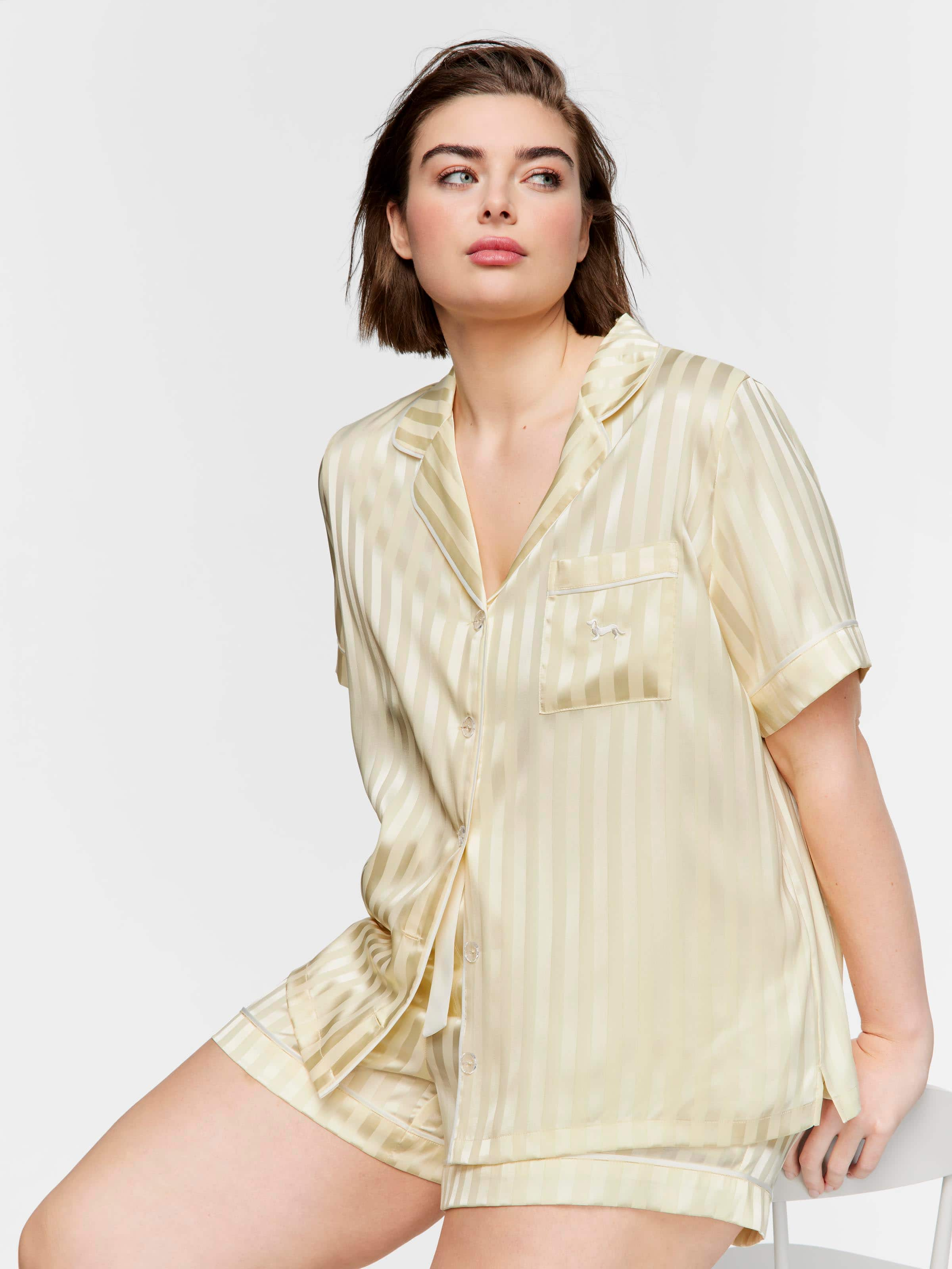 P.A. Plus Butter Stripe Satin Shortie Pj Set Peter Alexander Online