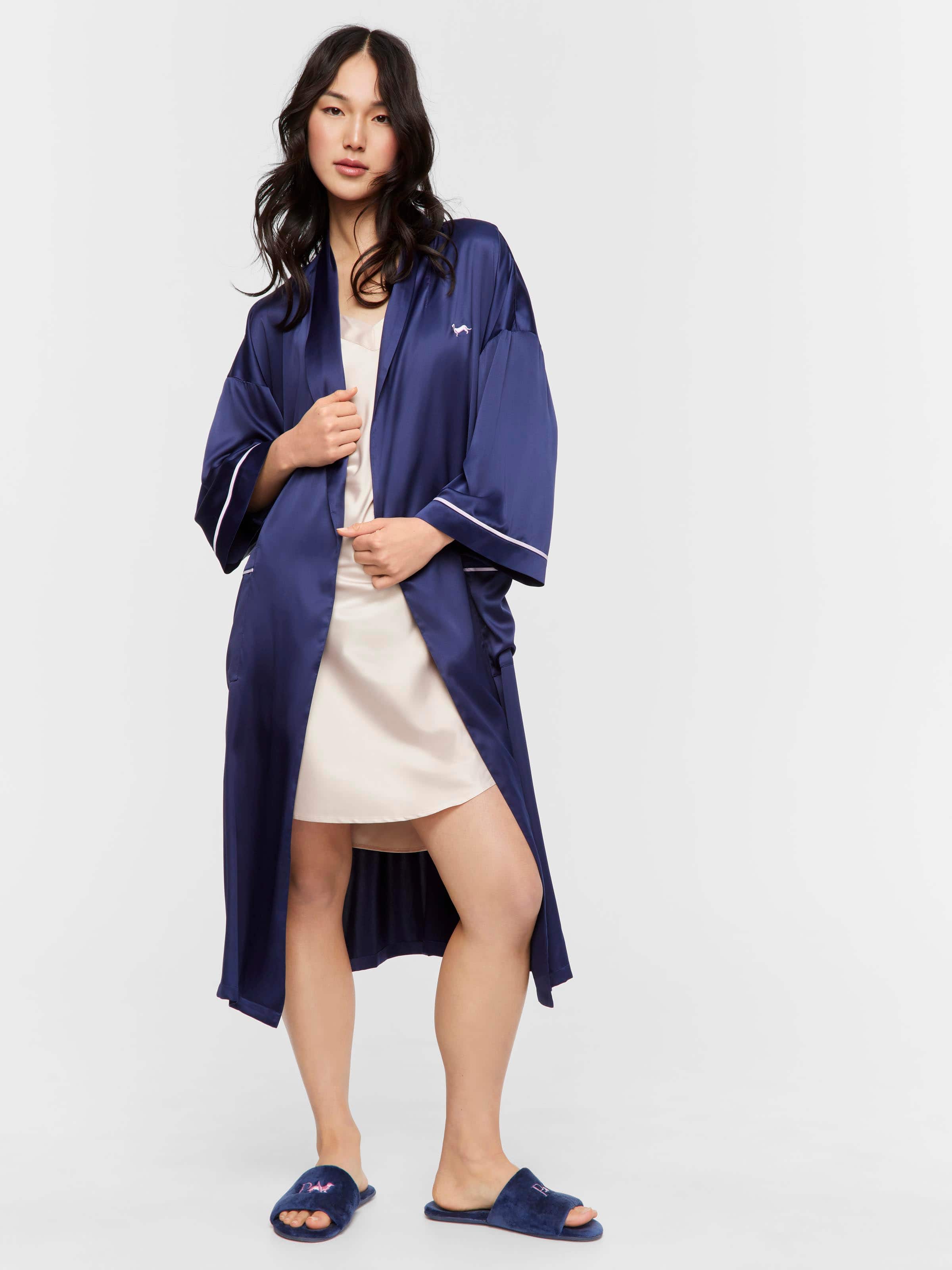 Long Navy Satin Gown