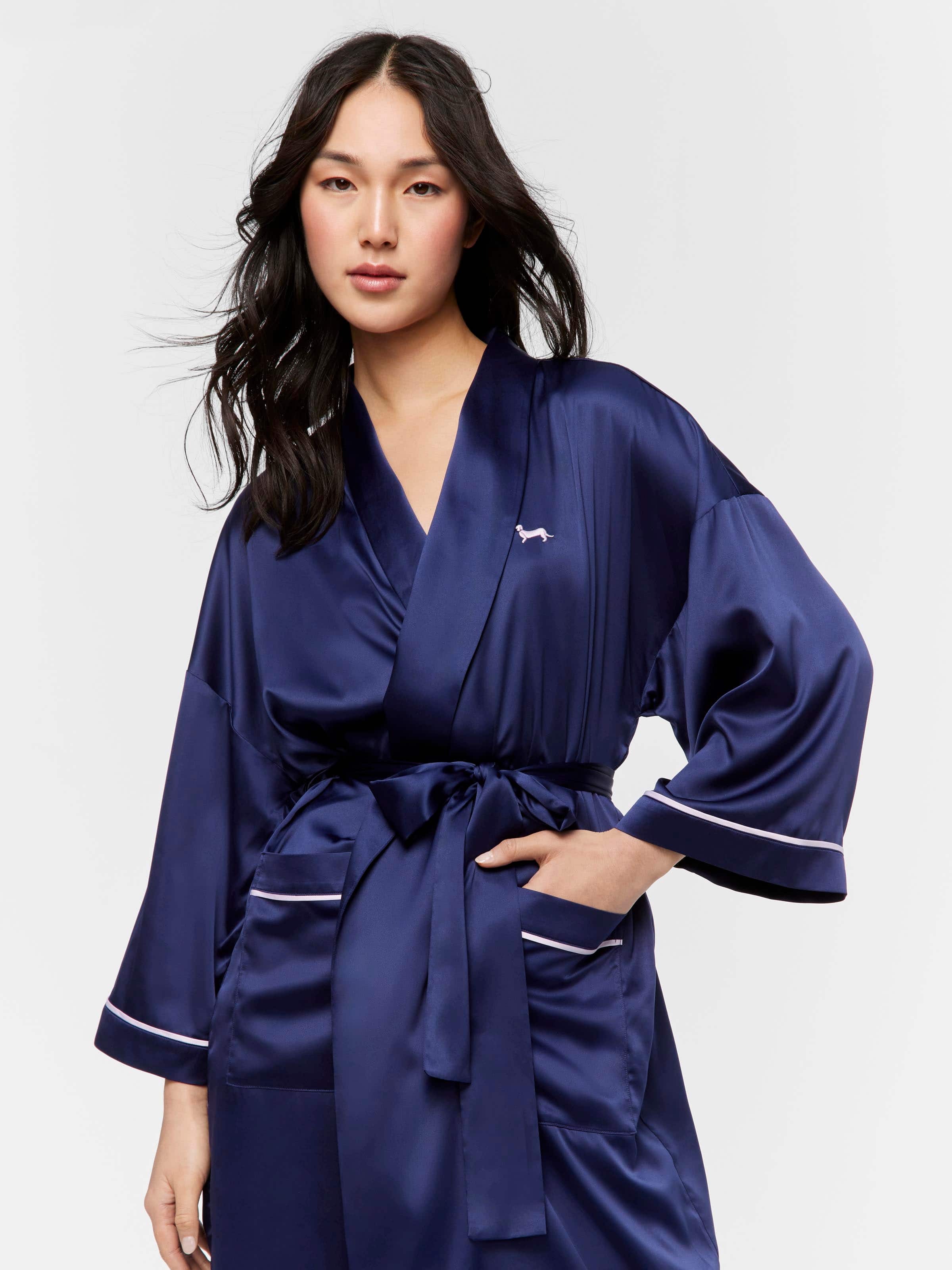 Long Navy Satin Gown