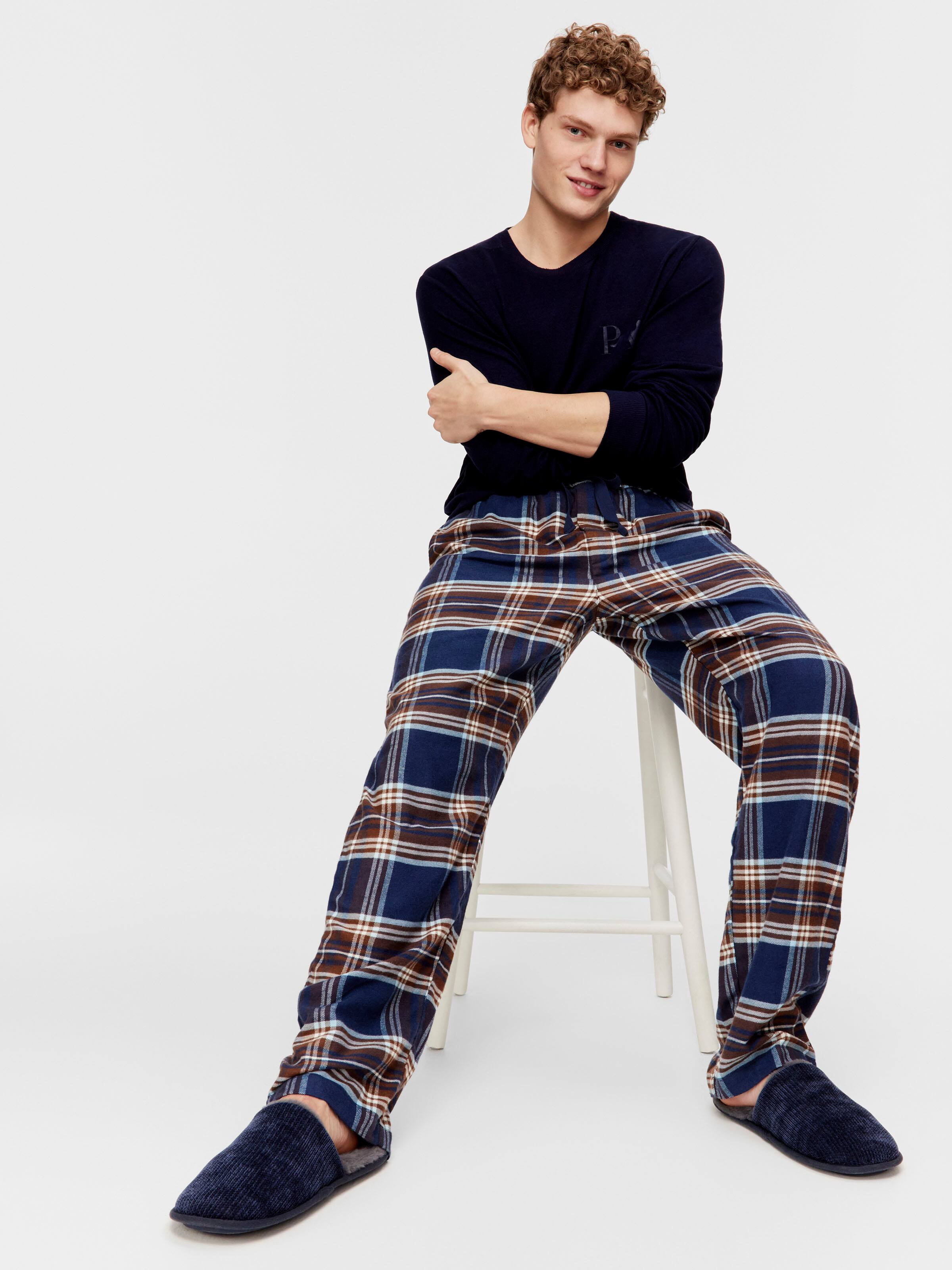 Navy Check Bamboo Flannelette Pj Pant