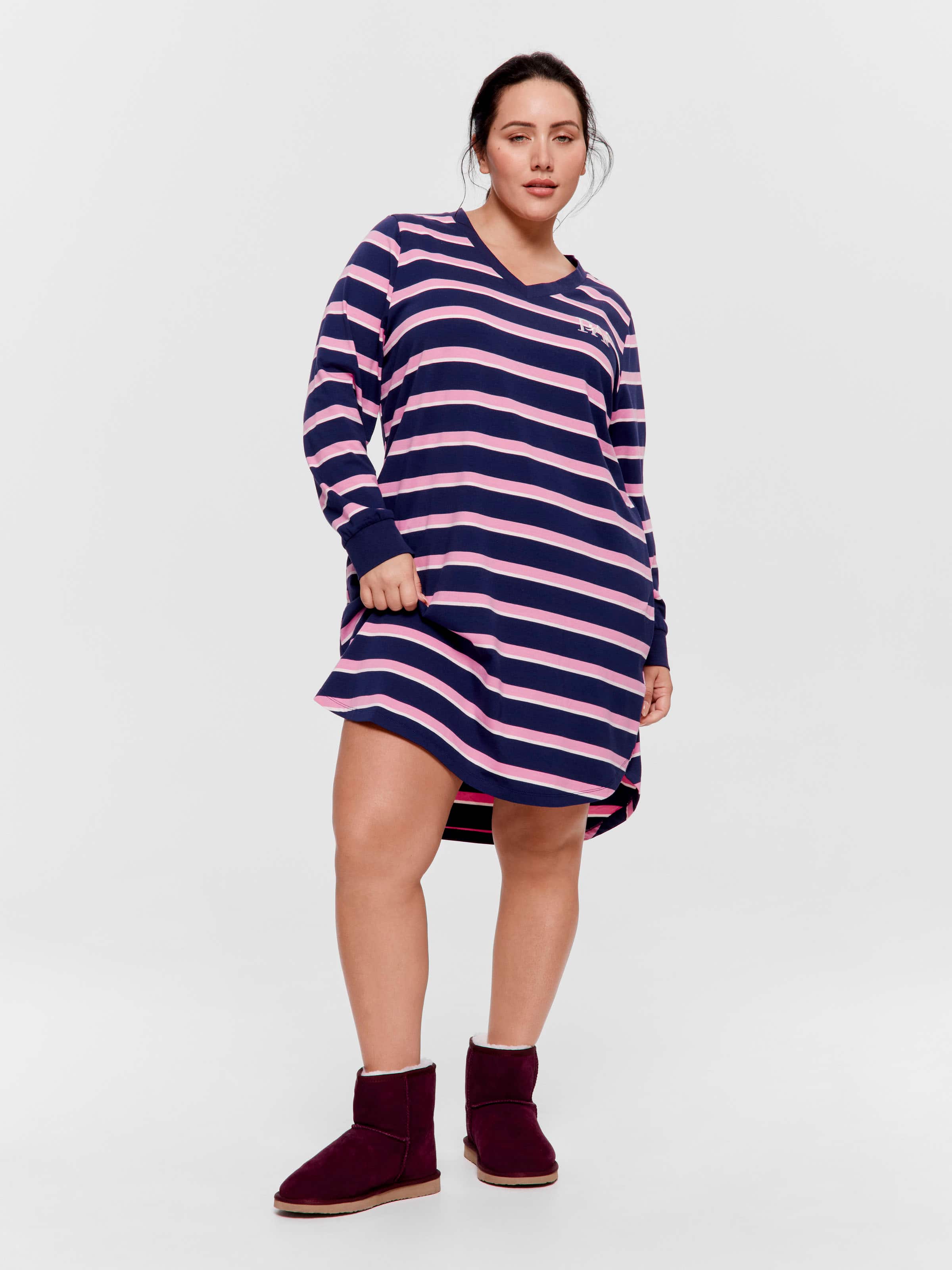 P.A. Plus Stripe V Neck Long Sleeve Nightie