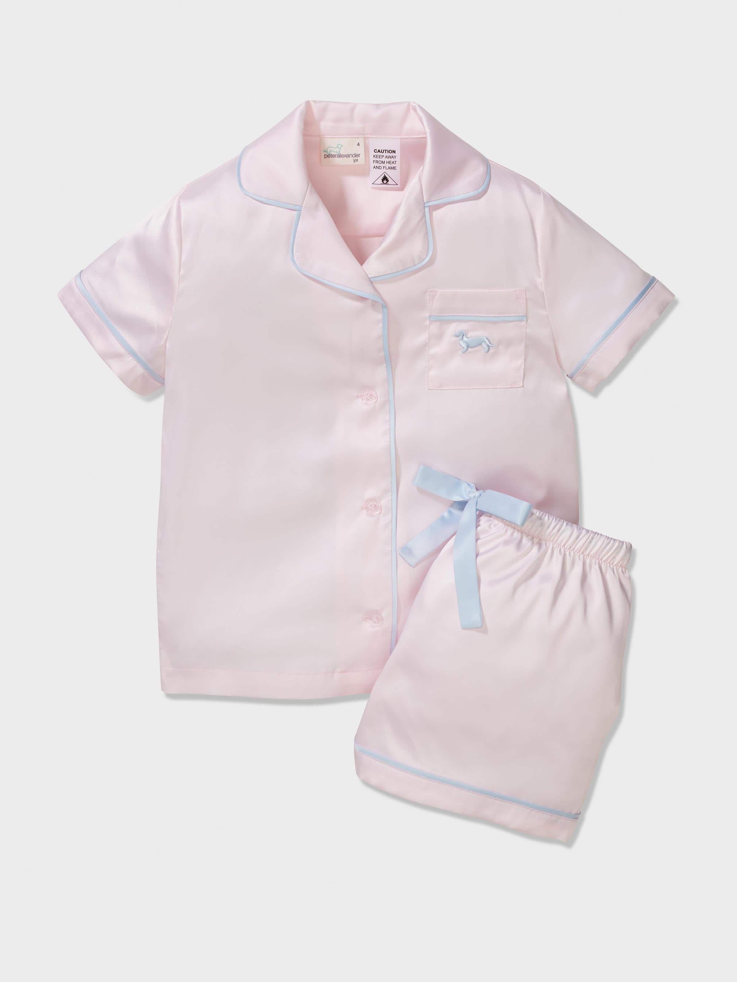Boys Girls Short Silk Pajamas Set,Classic Satin Pajamas for Toddler,Kids 2  Piece Button-Down Short Sleeve Sleepwear 12-24M Pink