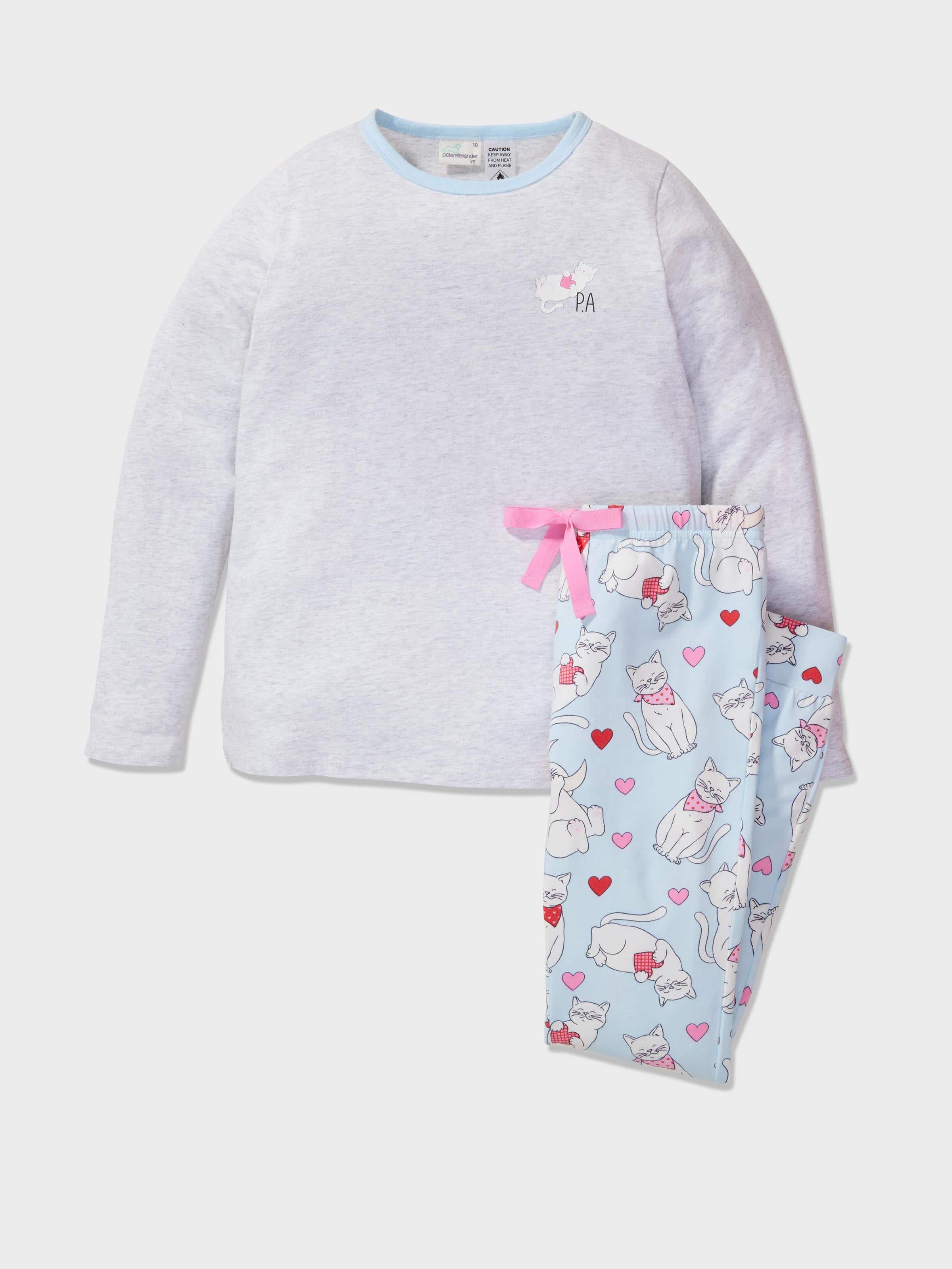 Girls Cat Hearts Long Pj Set