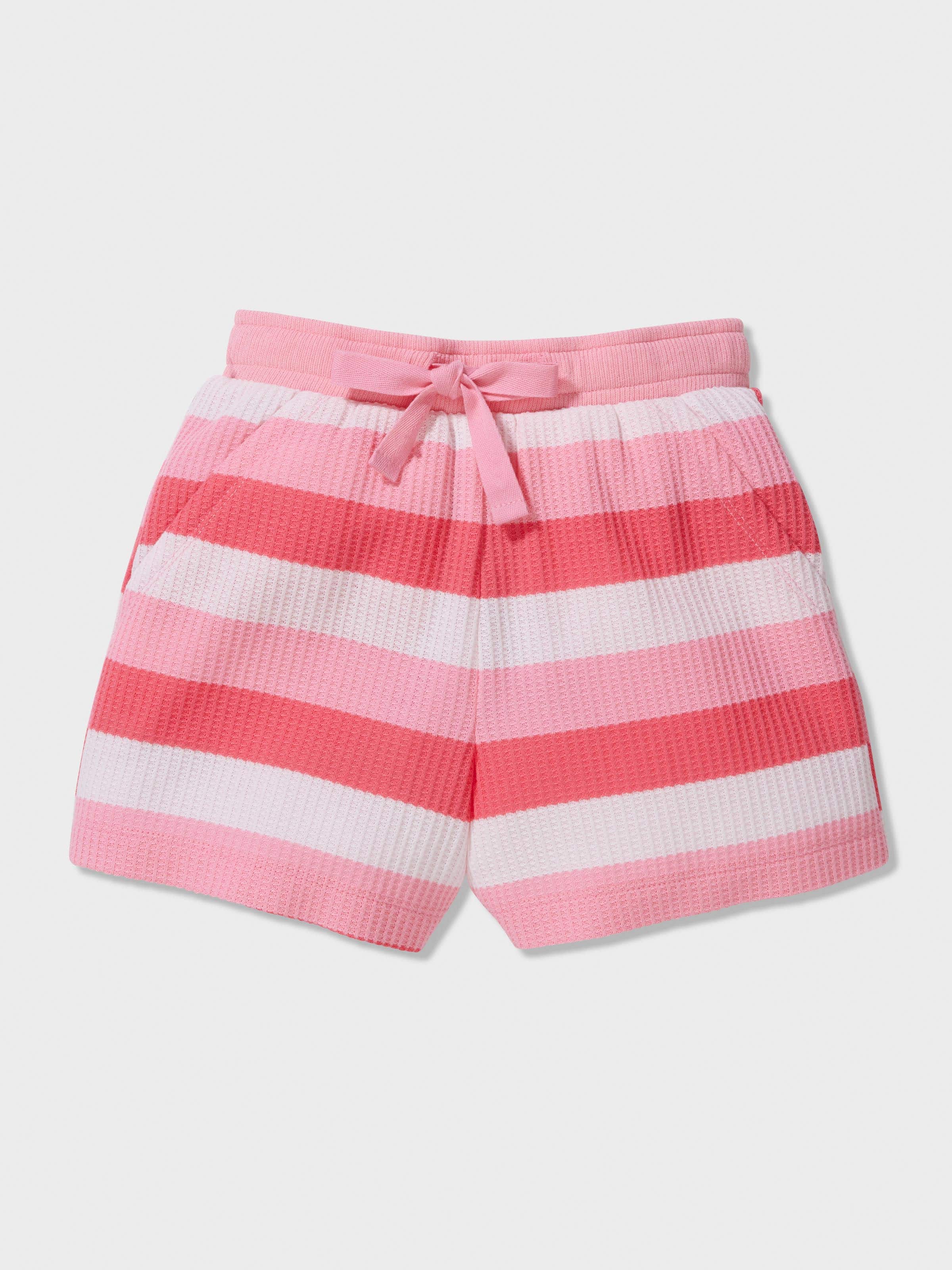 Jnr Girls Coral Stripe Waffle Pj Set